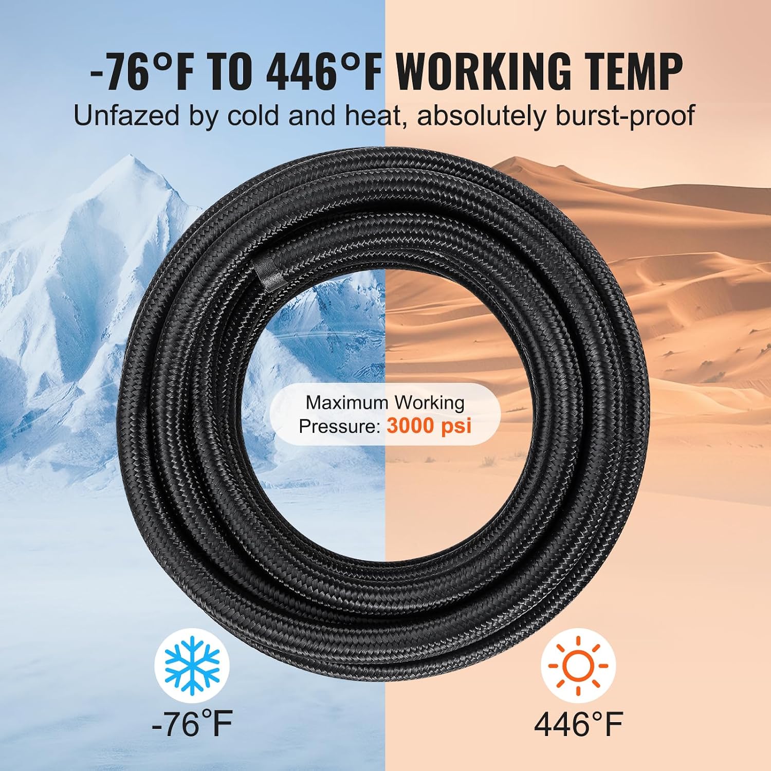 VEVOR 6AN Fuel Line Kit, 25 FT Fuel Hose Kit, 5/16" Nylon Stainless Steel Braided PTFE Fuel Line Kit, E85/Oil/Gas/Diesel Hose End Fitting Kit, with 15 PCS Swivel Fitting Adapter Kit, Black