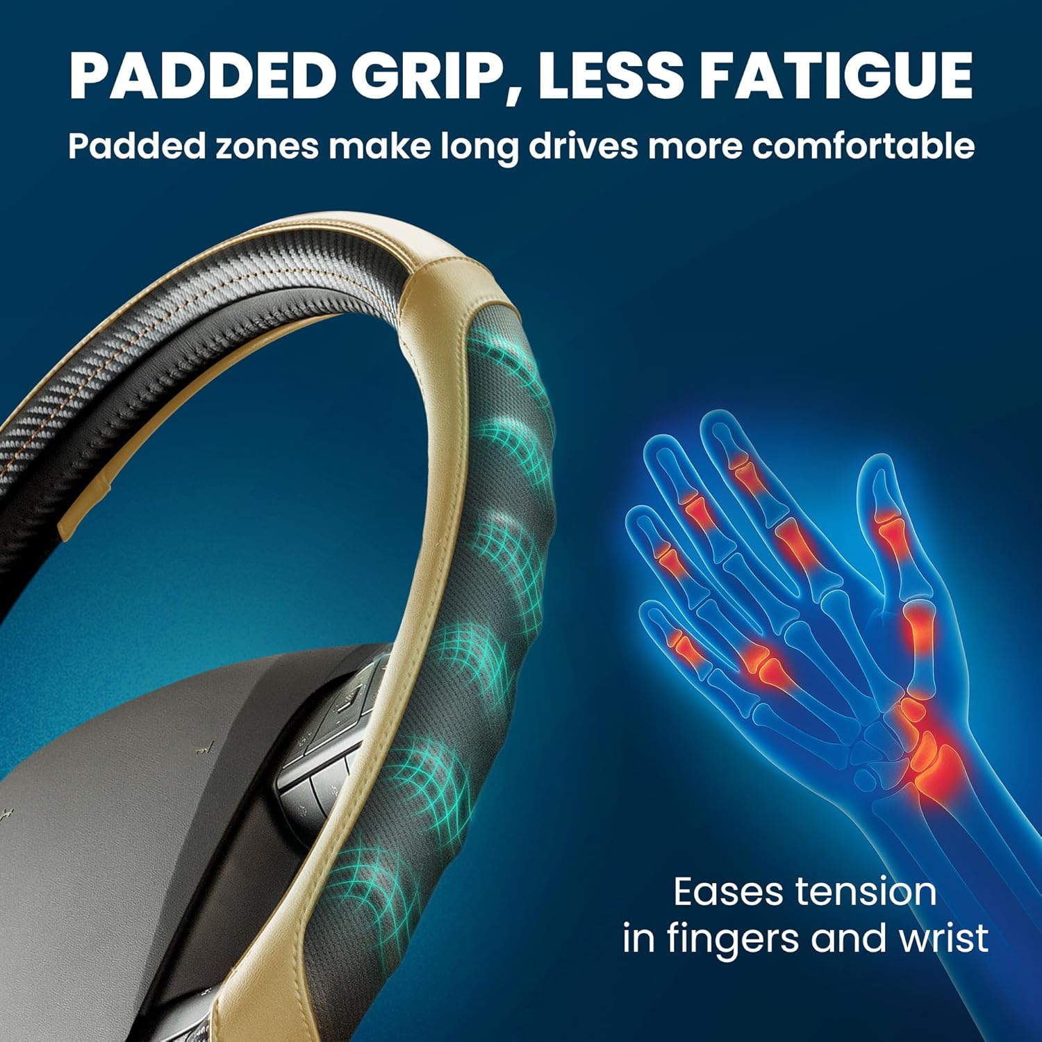 18-Inch RV Steering Wheel Cover for Class A Motorhome – Premium Leather Grip, Anti-Slip & Breathable Design, Comfort Motorhome Accessories for Long Trips, Universal RV Accessories Upgrade - Tan - Image 2