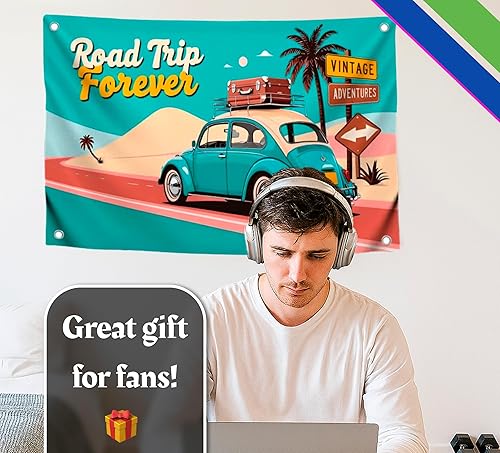Miniatura 5 de Auto retro de 3 x 5 pies con cuatro ojales de latón  Cartel de viaje por carretera para decoración de pared  Bandera de carreras de poliéster