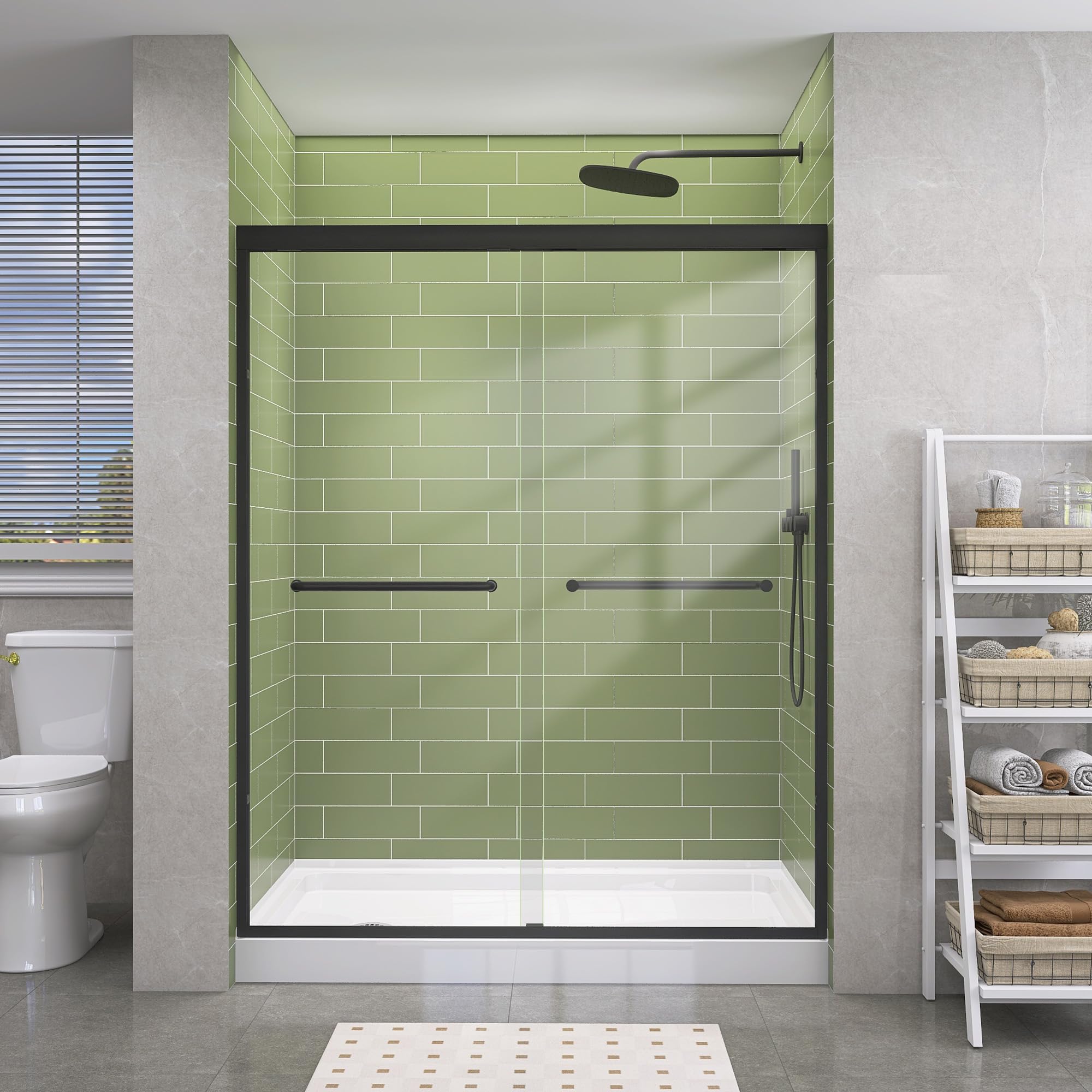 GETPRO Sliding Shower Door 51-54 W x 72 H Semi-Frameless Bypasss  Double Sliding Glass Shower Enclosure,1/4 inch Clear Tempered Glass Door