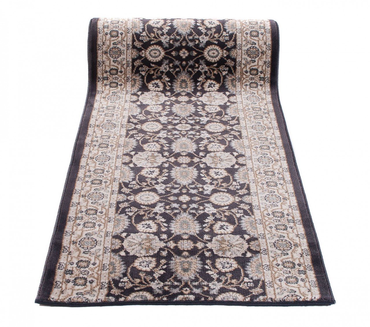 Tapiso Colorado chodnik, dywan na korytarz, klasyczny krótkie runo, orientalny, kremowy, antracyt, kwiatowy wzór, Ökotex 80 x 300 cm