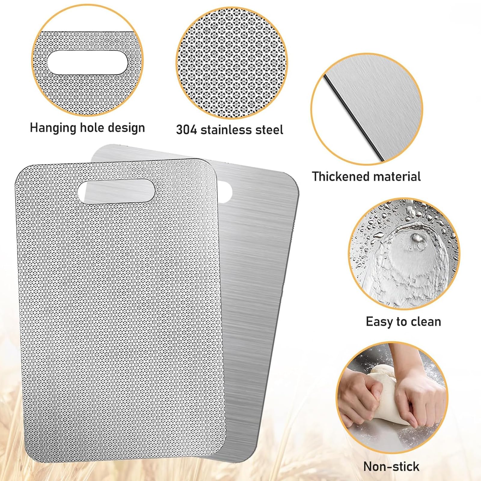 GOMETY Set di 3 taglieri acciaio inox 316, tagliere acciaio inox alimentare doppia faccia, resistente ai graffi, tagliere da cucina acciaio inox antiscivolo, durevole e tagliere acciaio inox senza BPA