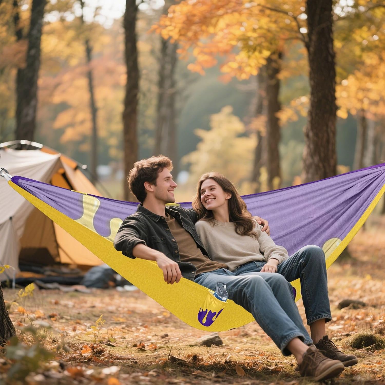 Flowing Pigment Yellow Purple Art Outdoor Hammocks Portable Hammock for Camping & Hiking Essential