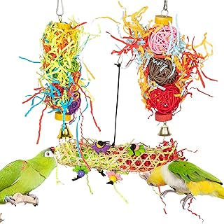 3Pcs Bird Parrot Shredder Toys Colorful Bird Chewing Toys Foraging Shredder Toy Parrots Cage Accessories Hanging Toys for Small Lovebird Cockatiel Conures Parakeets Budgie(NWJ001-yellow-3pcs)