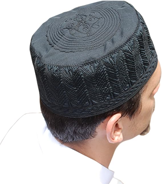Beautiful Black Embroidered Cotton Kufi Muslim Kufi Takke Peci Kofia Hat Large