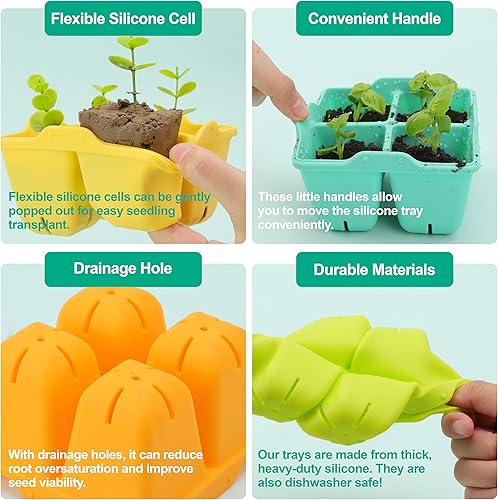 Miniatura 4 de Paquete de 3 bandejas de inicio de semillas  Kit de inicio de plántulas de 48 celdas cúpula de humedad, bandeja de silicona, bandeja de plantación,
