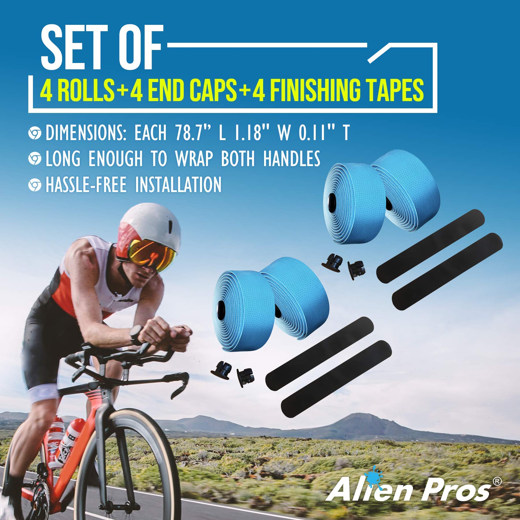✨1点限り✨ Alien Pros 自転車ハンドルバーテープ カラーブルー Amazon | Alien Pros 自転車用PUハンドルバーテープ（4個セット