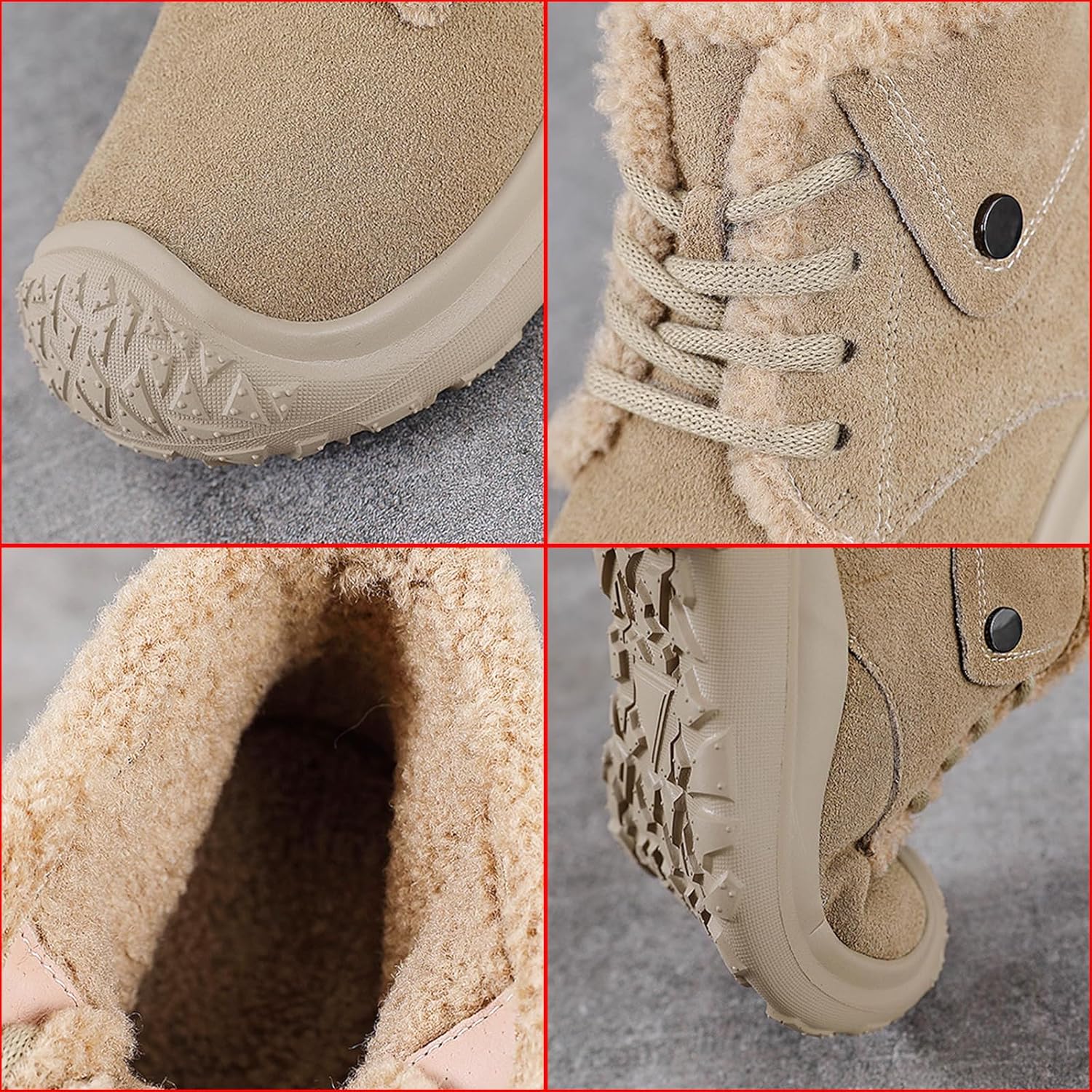 Women's Genuine Leather Warm Fur Lined Hiking Boots Fashion Round Toe Lace Up Winter Snow Ankle Boots Comfortable Casual Outdoor Backpacking Boots