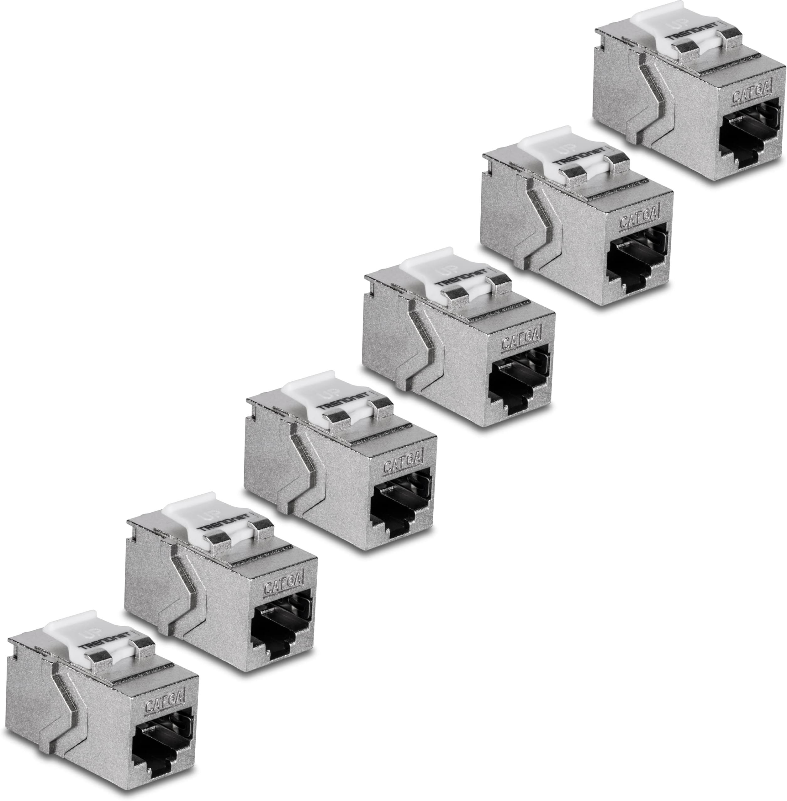TRENDnet Cat6A RJ45 Keystone Inline Coupler Keystone Jack, 6-Pack, TC-KC06C6A, Keystone Jack Female to Female for Wall Plates & Blank Shielded Keystone Patch Panels, Silver