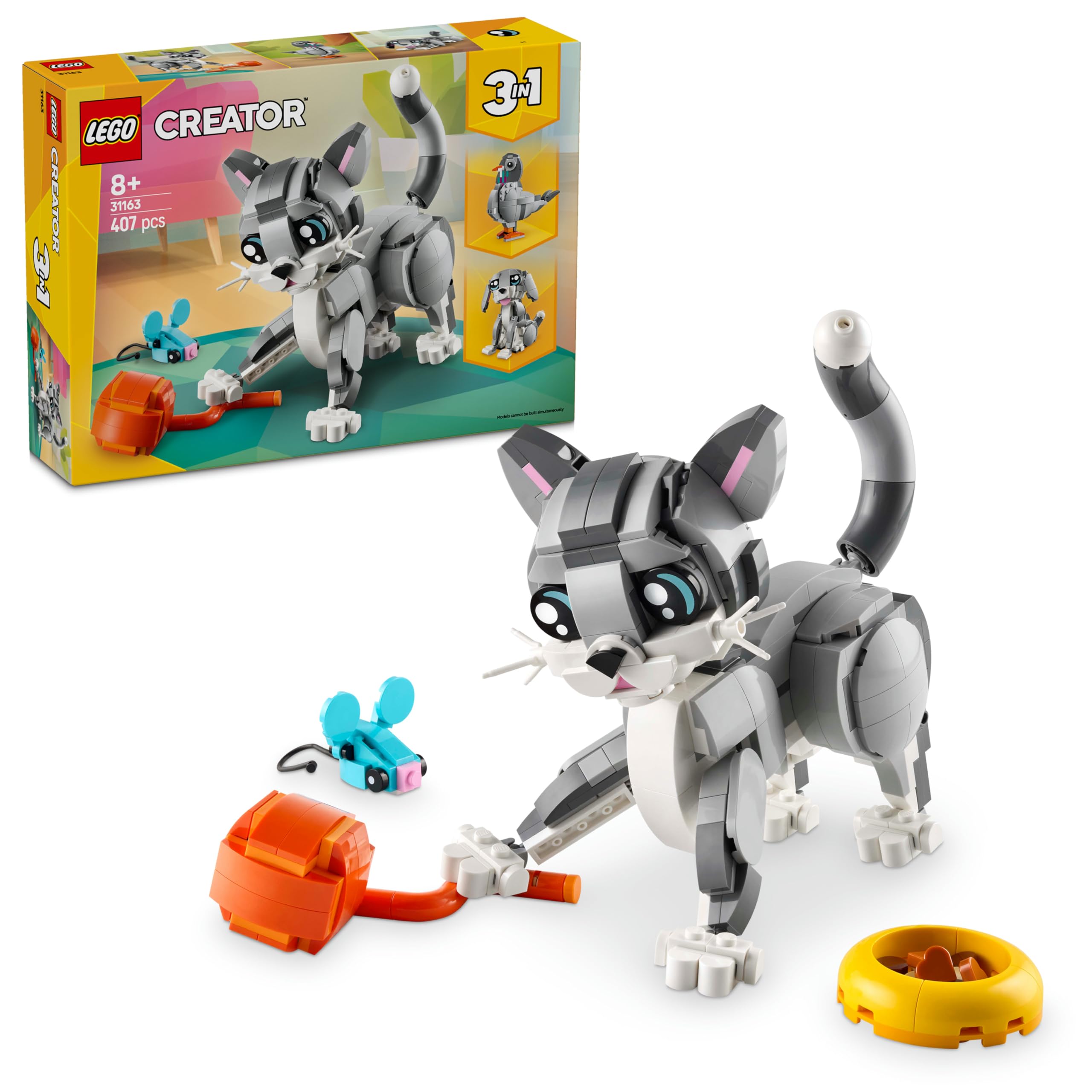 LEGO Creator 3’ü 1 Arada Oyunbaz Kedi 31163 | 8 Yaş ve Üzeri Çocuklar için Köpek veya Güvercin…