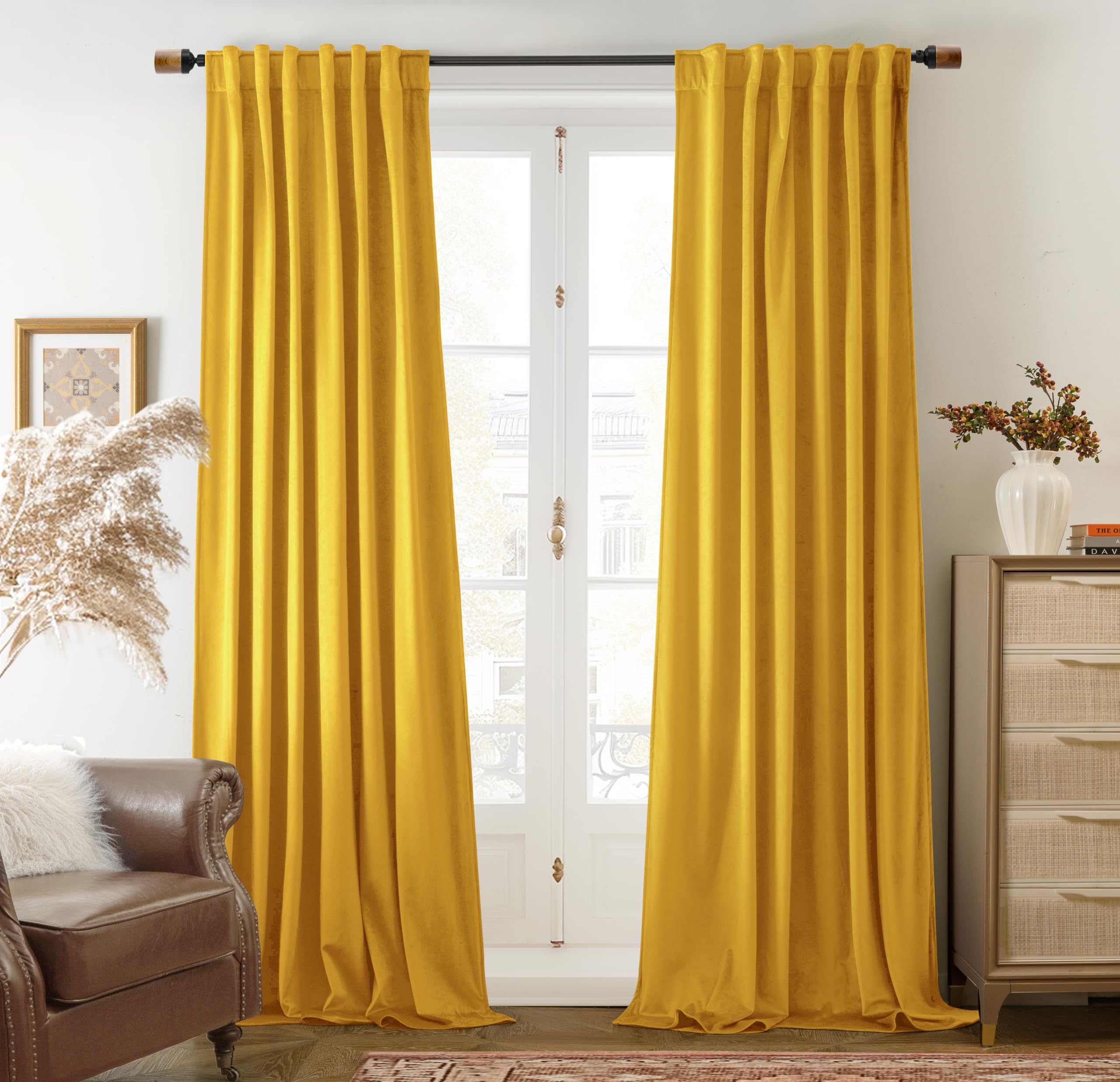 Amazon.com: DriftAway Velvet Blackout Curtains Yellow Room Darkening ...