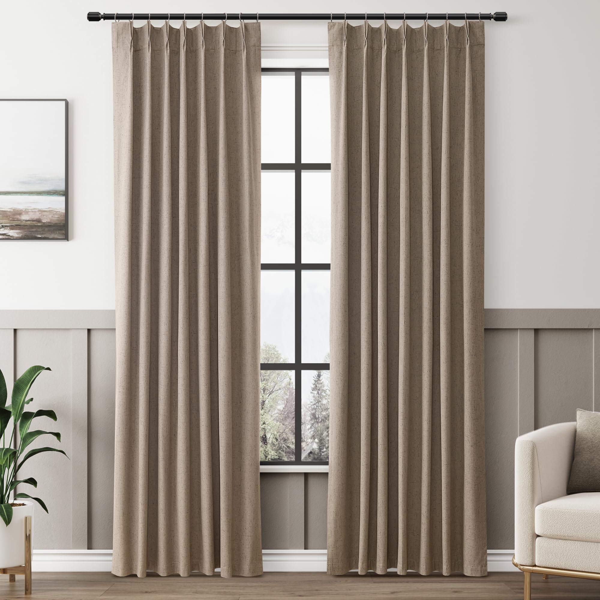 Aersas Light Brown Blackout Curtains 84 Inch Long for Bedroom Neutral Modern Farmhouse Pinch Pleated Linen Blended Room Darkening Curtains Thermal