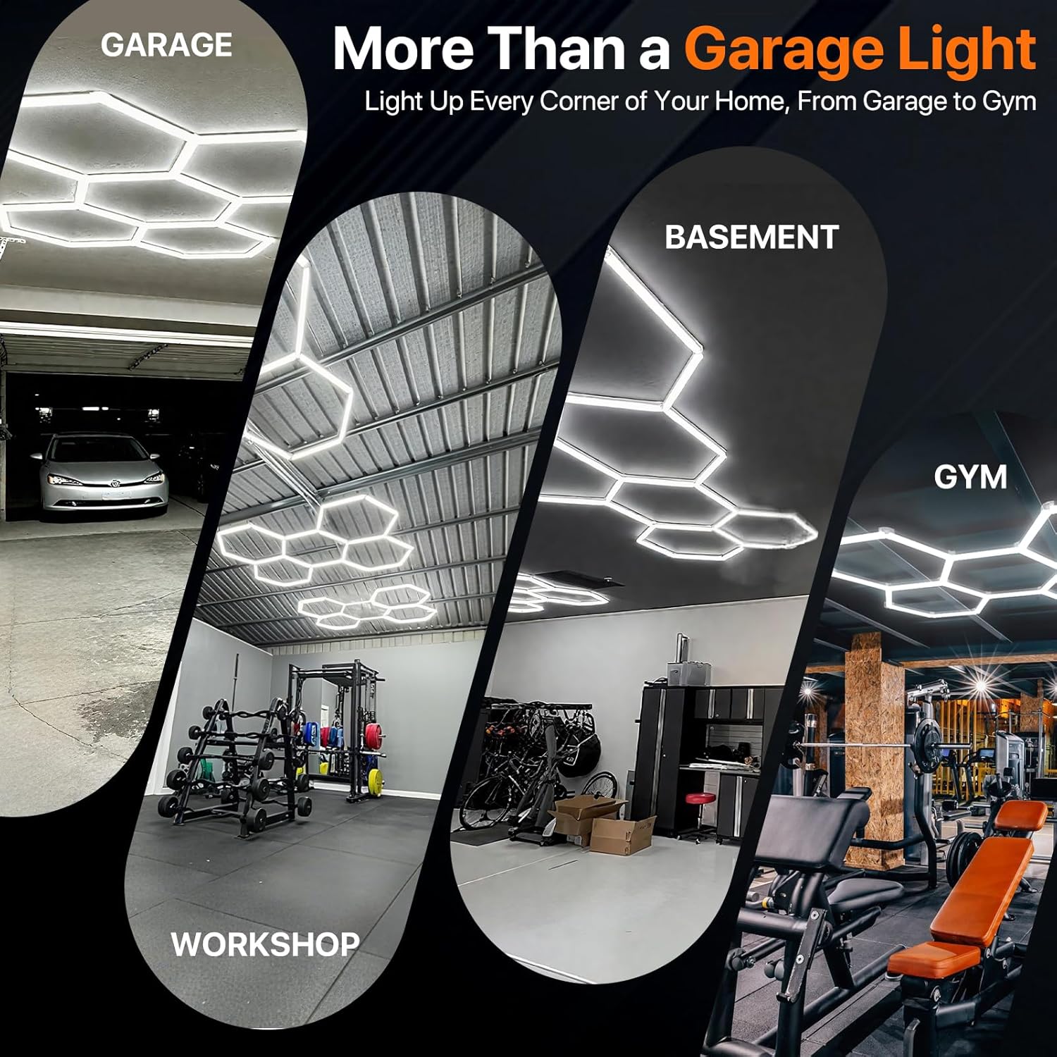 Hexagon Garage Lights: 245W 8 Grids Hexagon Led Lights, 6500K Ultra Bright Hex Light, Honeycomb Light for Garage, Shop, Basement, Barber, Homegym