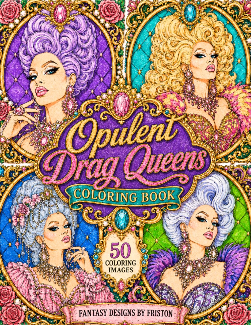 Opulent Drag Queens Coloring Book by Fantasy Designs by Friston: 50 Coloring Images
