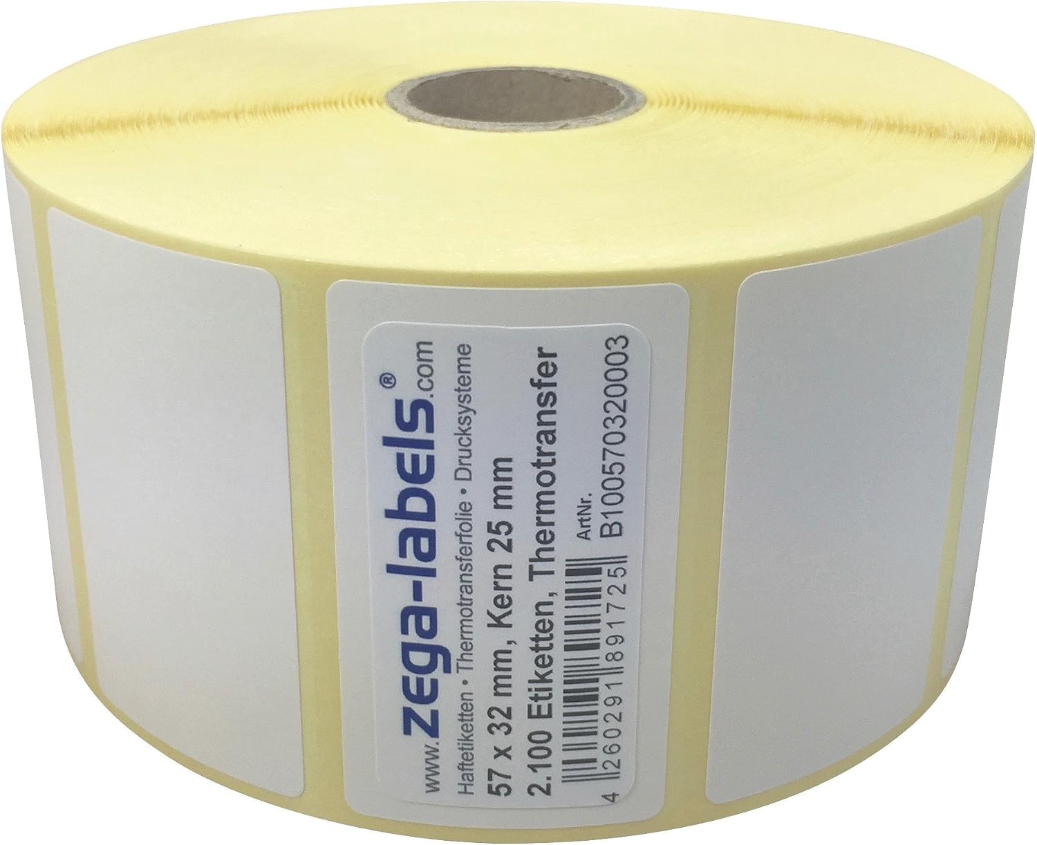Produktbild von Thermotransfer-Etikettenrolle 57x32 Mm – 2100 Stück, Kern 25 Mm, Für Zebra GK420T