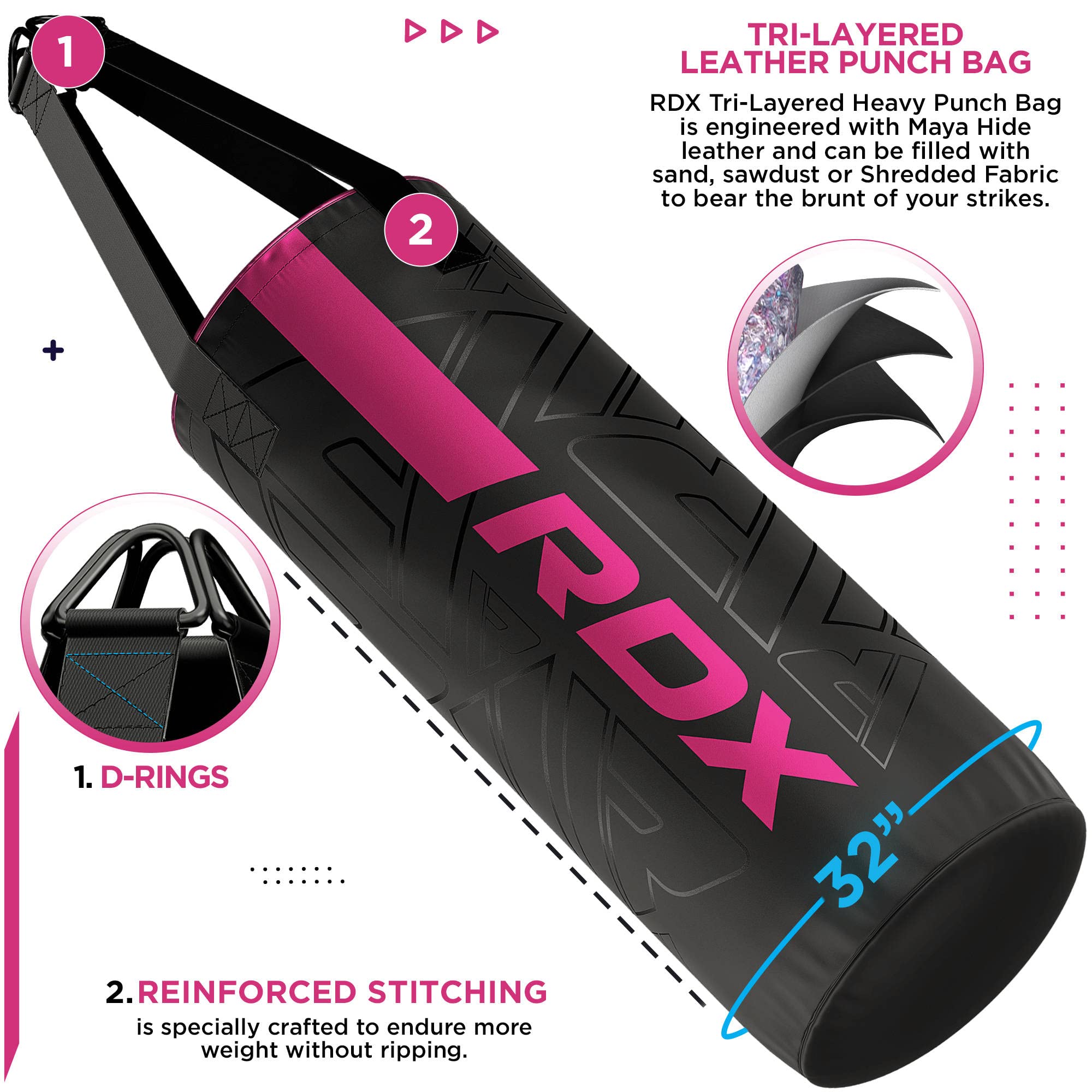 RDX Ungefüllt Boxsack Kinder,60 cm Hängend Box Set Für Boxen Kickboxen MMA Muay Thai Karate, Punchingsäcke für Jungen Mädchen, Maya Hide Leder Kids Punching Bag