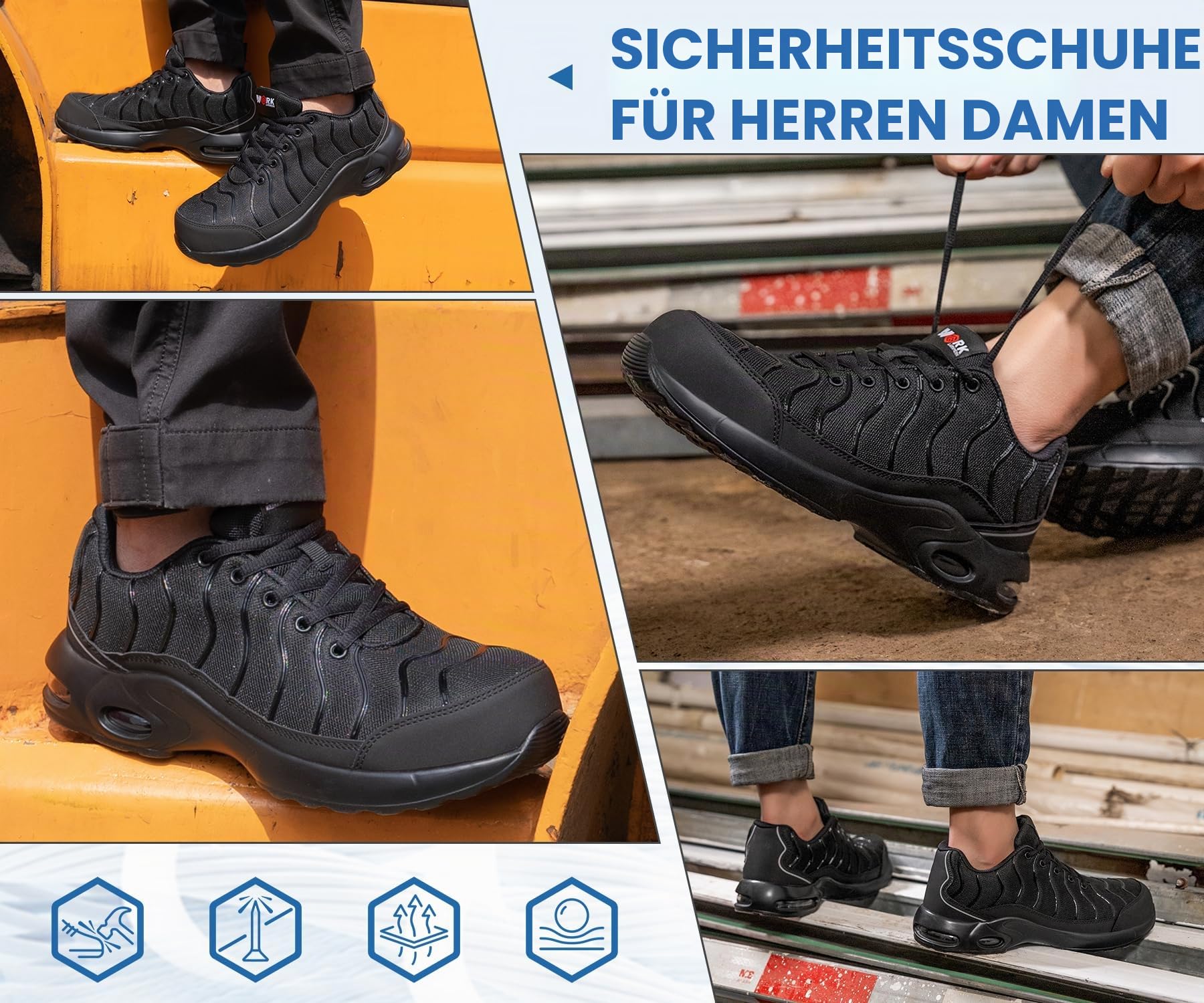 LARNMERN Arbeitsschuhe Herren Damen Leicht Weit und Normal Größe Sicherheitsschuhe Unisex Pannensichere Sportlich Schutzschuhe Stahlkappen Komfort Atmungsaktiv Dämpfung Stoßdämpfung Größe 35-51EU