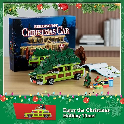 Miniatura 6 de Juego de juguetes de construcción de películas de pueblo navideño, estación 4 en 1 con kit de construcción de árbol de Navidad familiar,