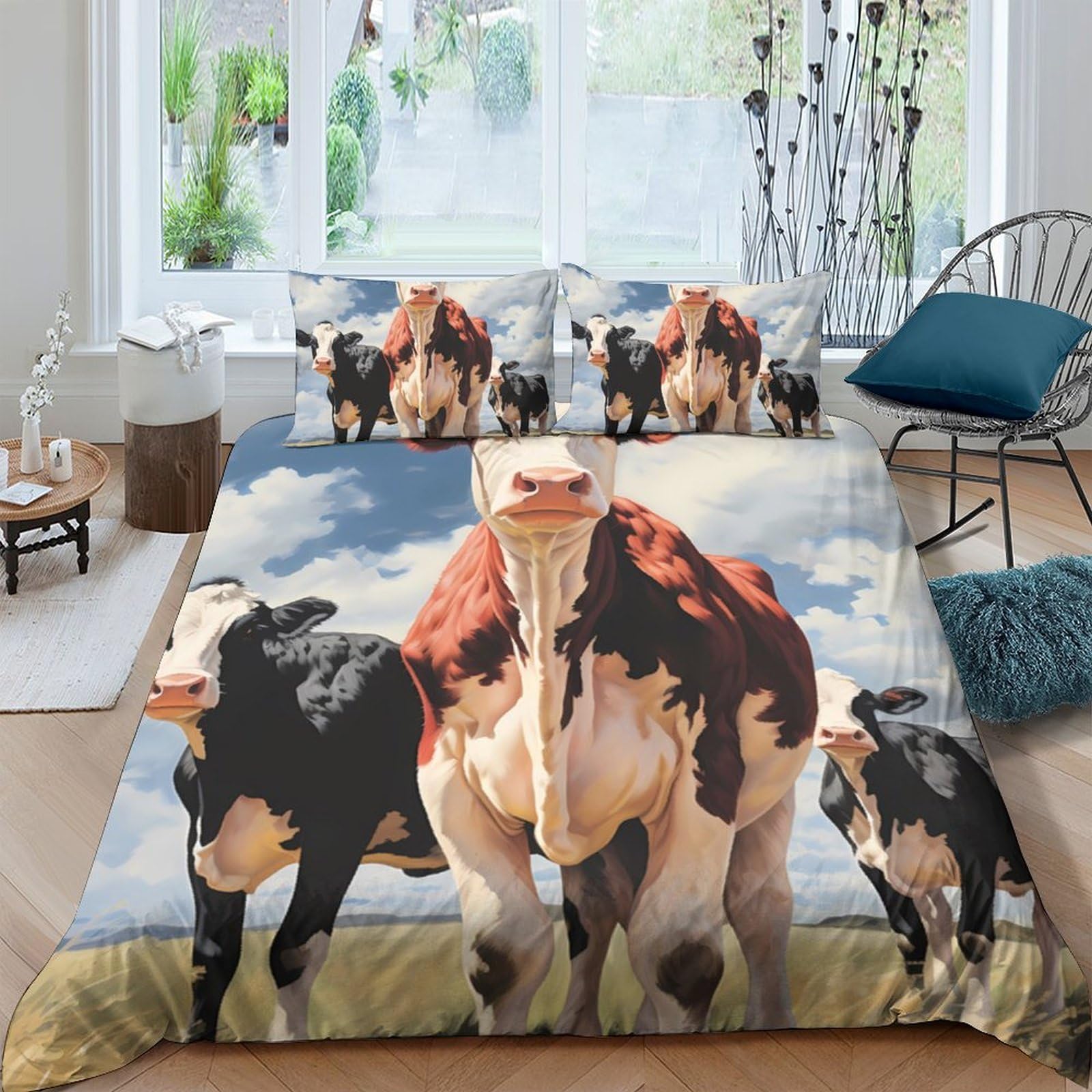 Ctjqhvkz Style-1 3D Printed Cow Pasture Fitted Sheet Microfiber Soft Breathable Farm Animal Bed Cover For Bedroom Guest Room Decor Single（135X200cm）