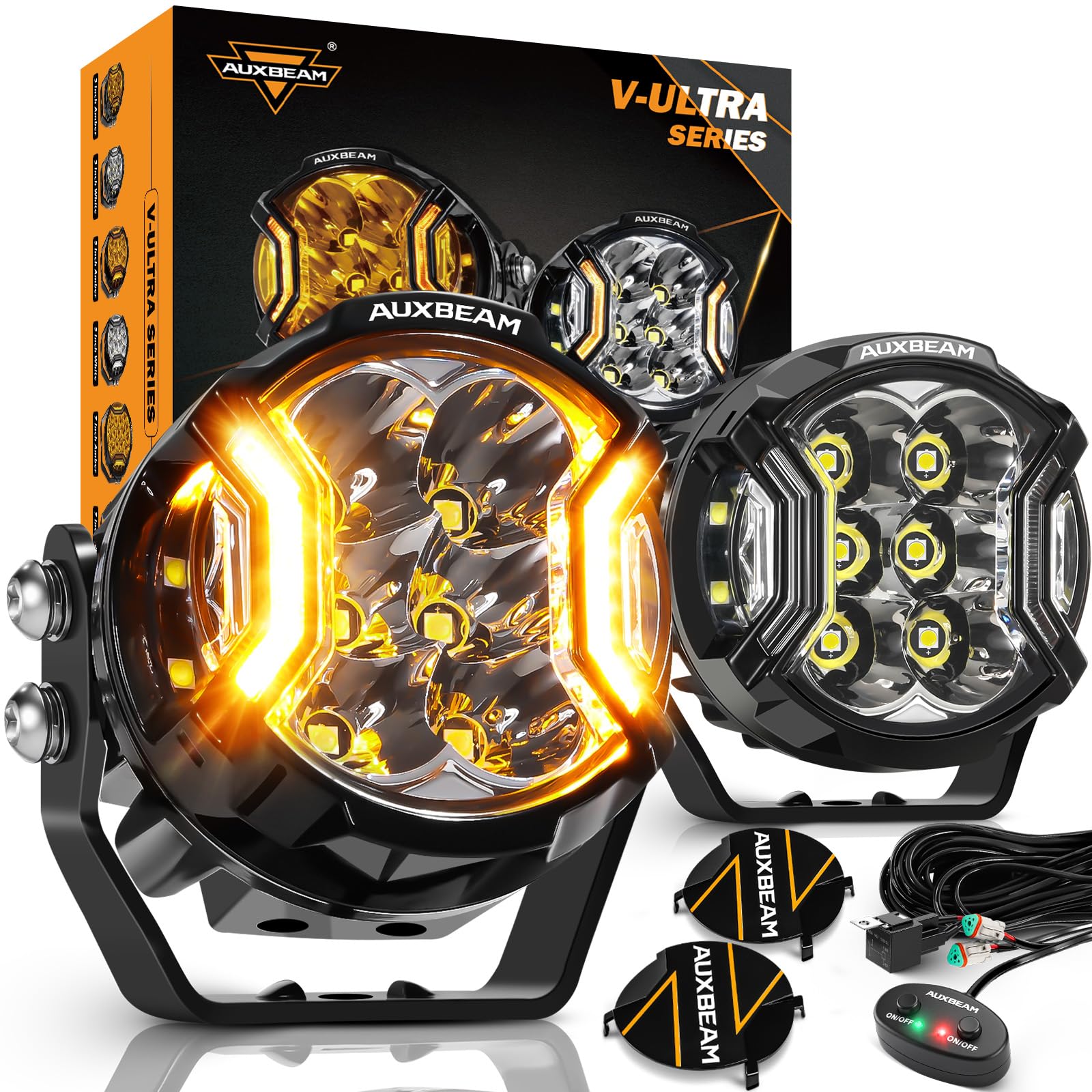 Auxbeam V-Ultra Series 3" 108W Side Shooter LED Pods with Amber DRL 3 Modes & Light Covers 270 Degree Wide Range 12800LM Round Offroad Driving Light Bar for Truck Jeep ATV UTV, Pair