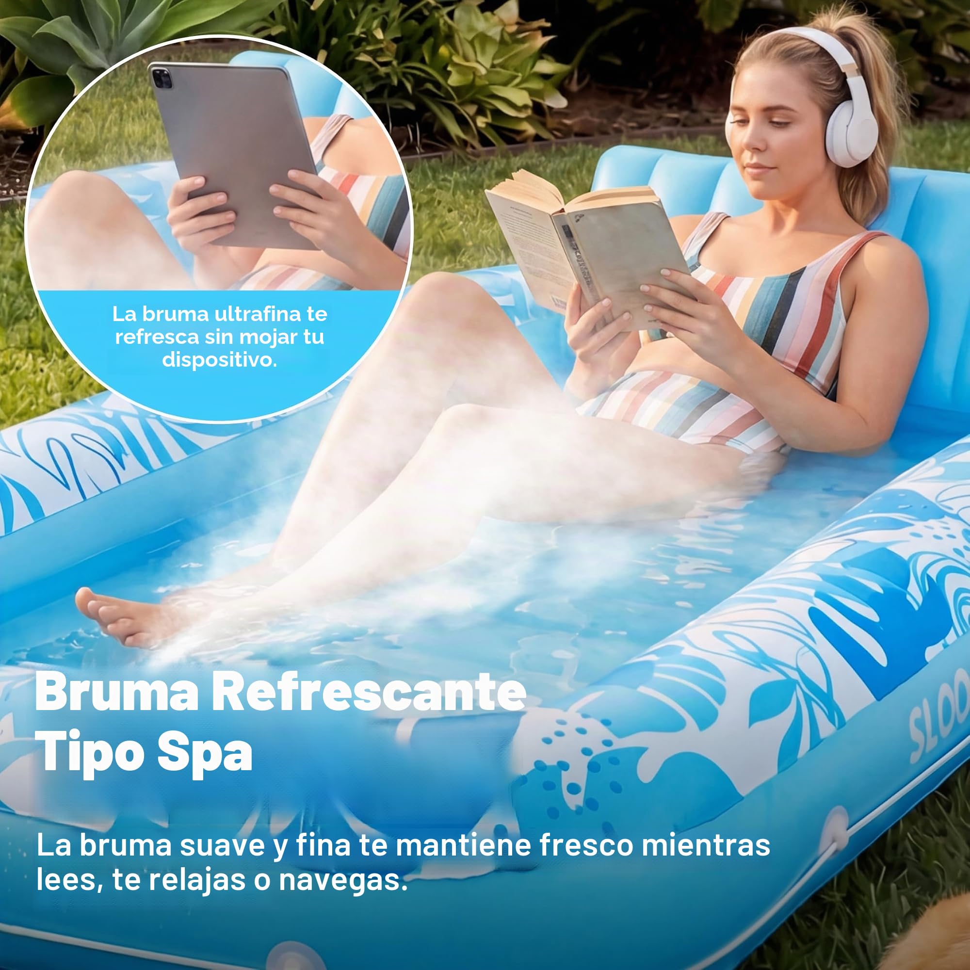Flotador inflable de piscina de bronceado Sloosh, balsa de bronceado para adultos, flotador de piscina, balsa para tomar el sol, tumbona de bronceado inflable para piscina, cama de bronceado para