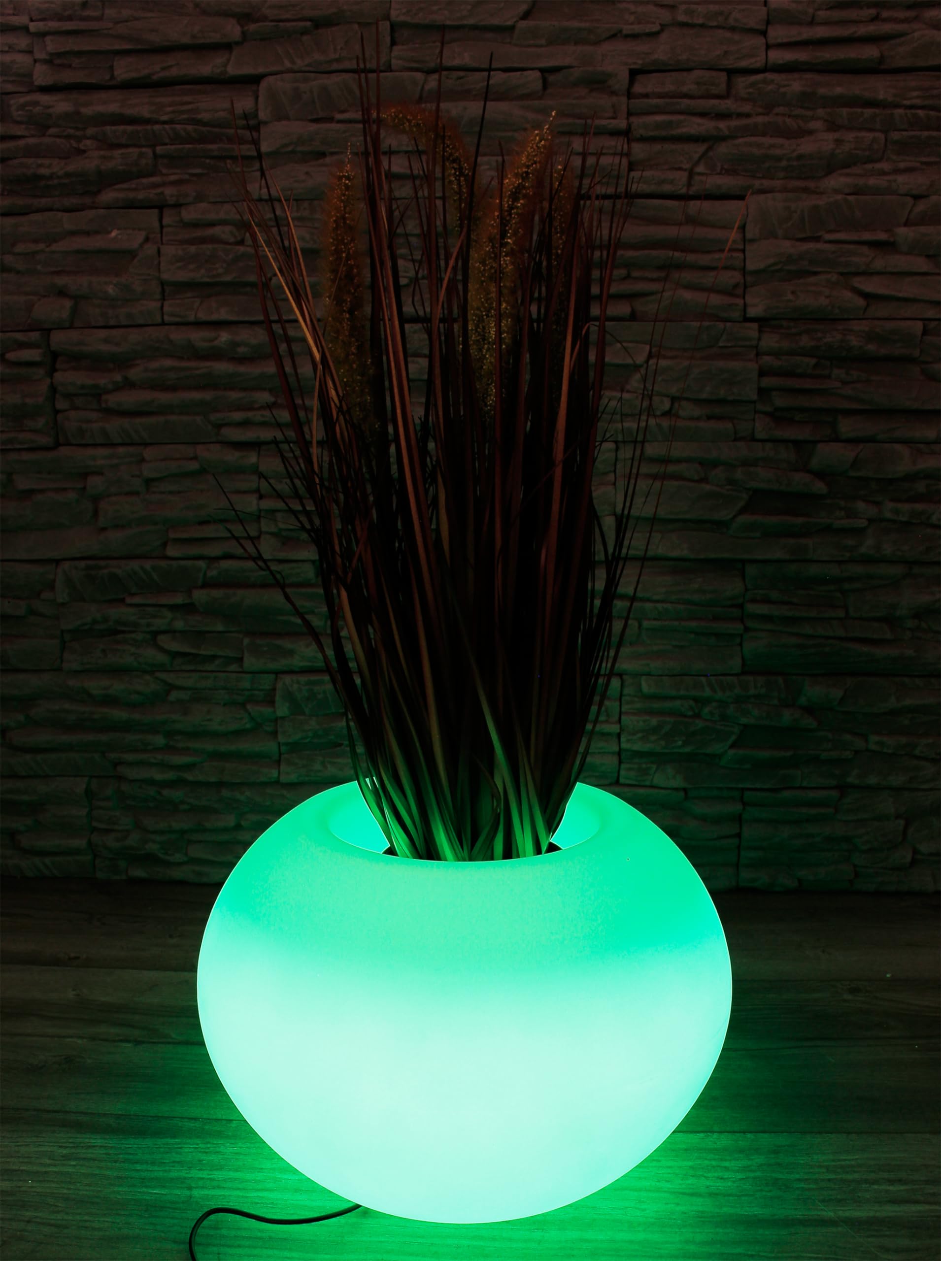 Arnusa Nowoczesna, okrągła, podświetlana donica na kwiaty, 35 x 24 cm, donica na rośliny, PL405S, doniczka LED RGB, z akumulatorem i zasilaczem sieciowym, do użytku wewnątrz i na zewnątrz