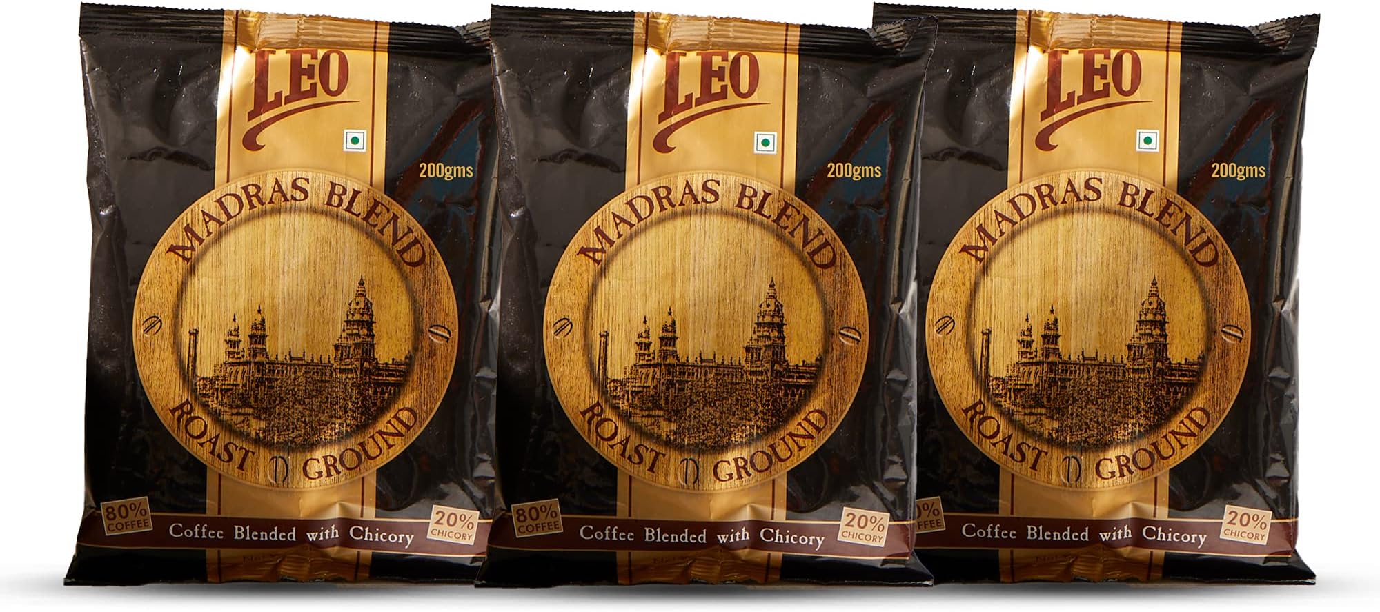 LEO COFFEE Madras Blend Coffee, Roast Ground Filter Coffee Powder, 200G (Pack Of 3), Bag