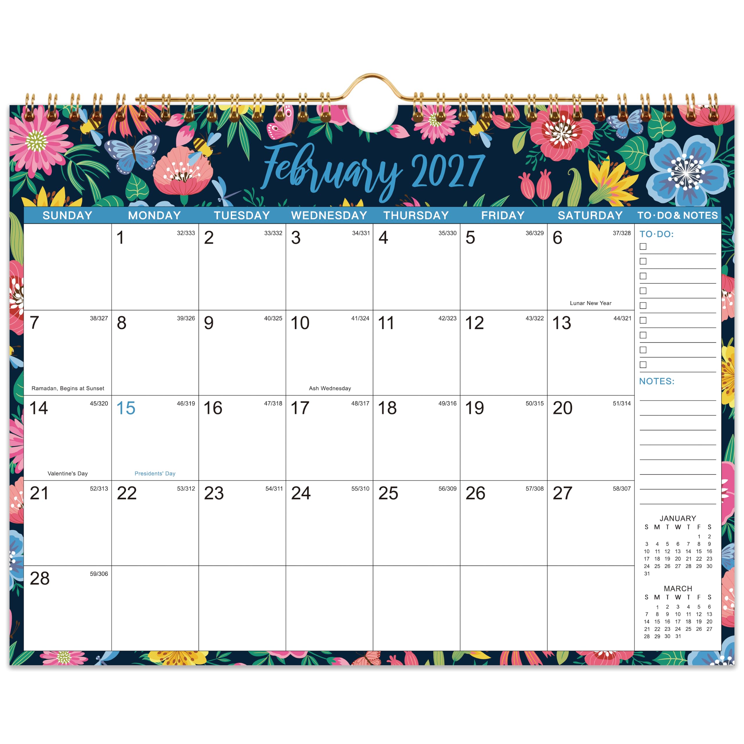 2027 Wall Calendar - 2027 Calendar, 12 Months Hanging Calendar 2027, Jan 2027 - Dec 2027, 11" x 8.5", Spiral Binding, Julian Dates, Large Block, Notes, To-do List, Thick Paper, Perfect for Organizing