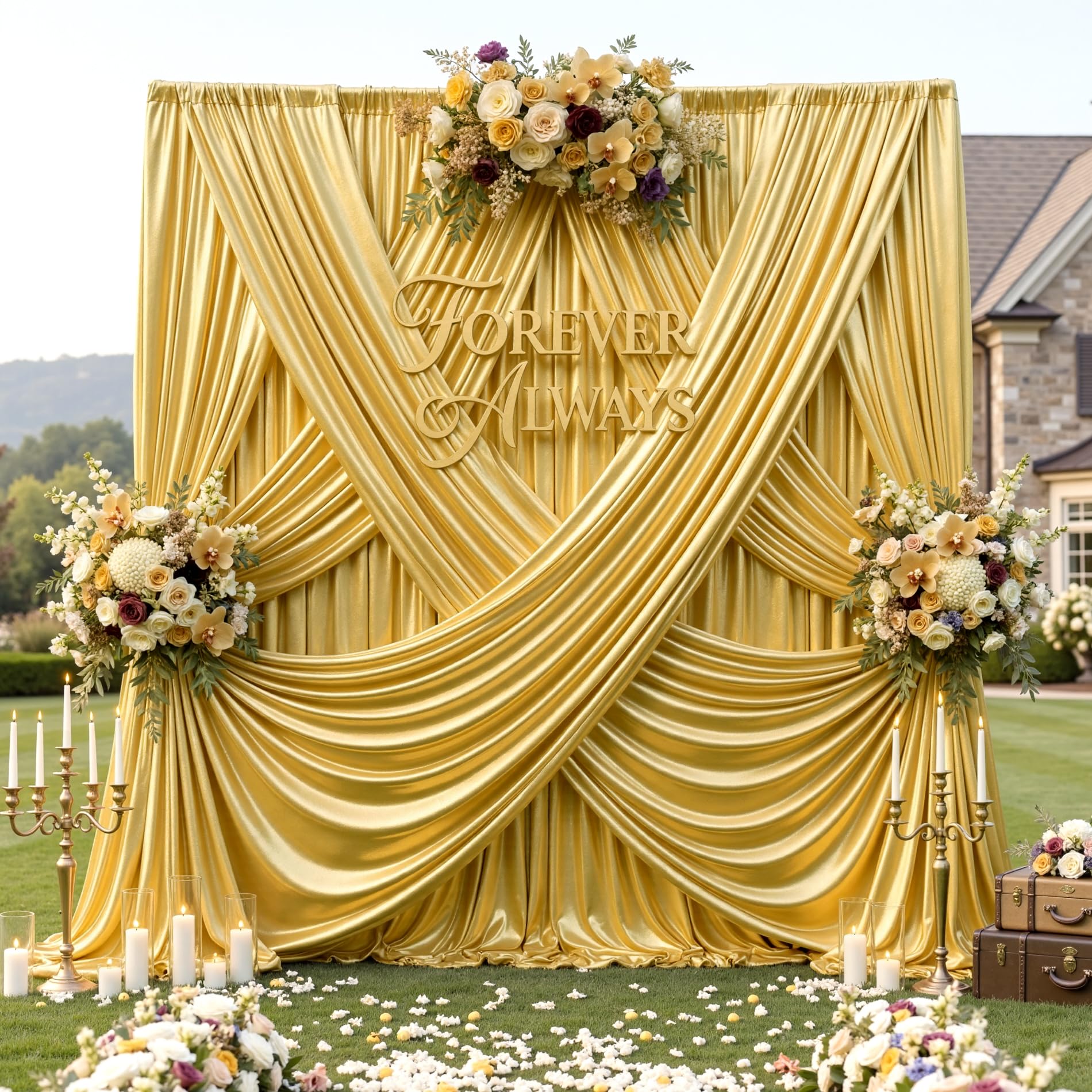 Photo 1 of 10ft x 10ft Gold Sequin Backdrop Curtain for Parties, Wrinkle Free Thick Glitter Photo Backdrop Drapes 2 Panels 5x10FT Shimmer Back Drop Cloth Shiny Fabric for Wedding Birthday Photography Background