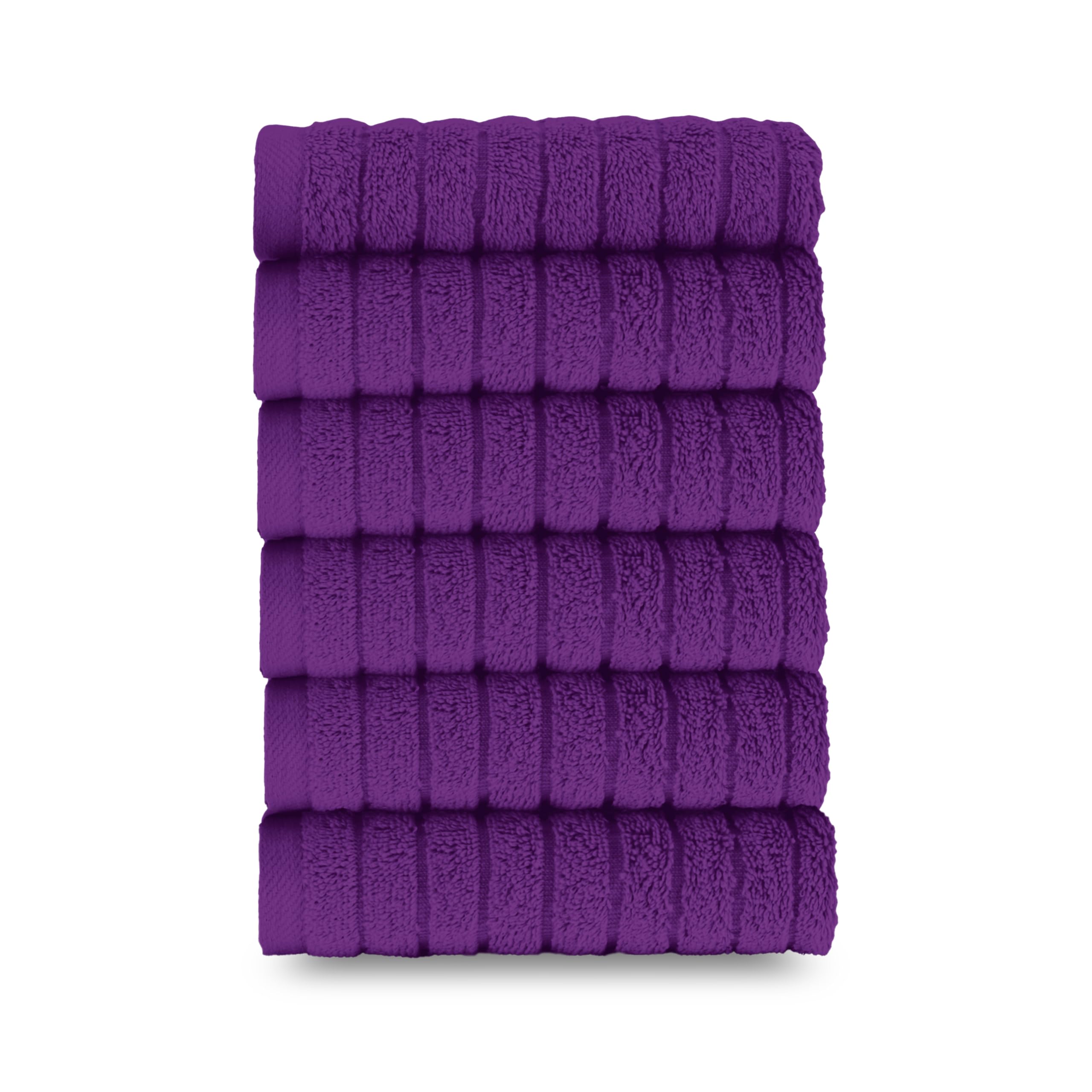 Elegant Comfort 100% Turkish Cotton Corduroy Ribbed Luxury Washcloths 6 Pack Soft 13 x 13 Inch - Higly Absorbent, Durable, Quick Dry, Spa Premium Hotel Quality for Bathroom or Travel, Purple