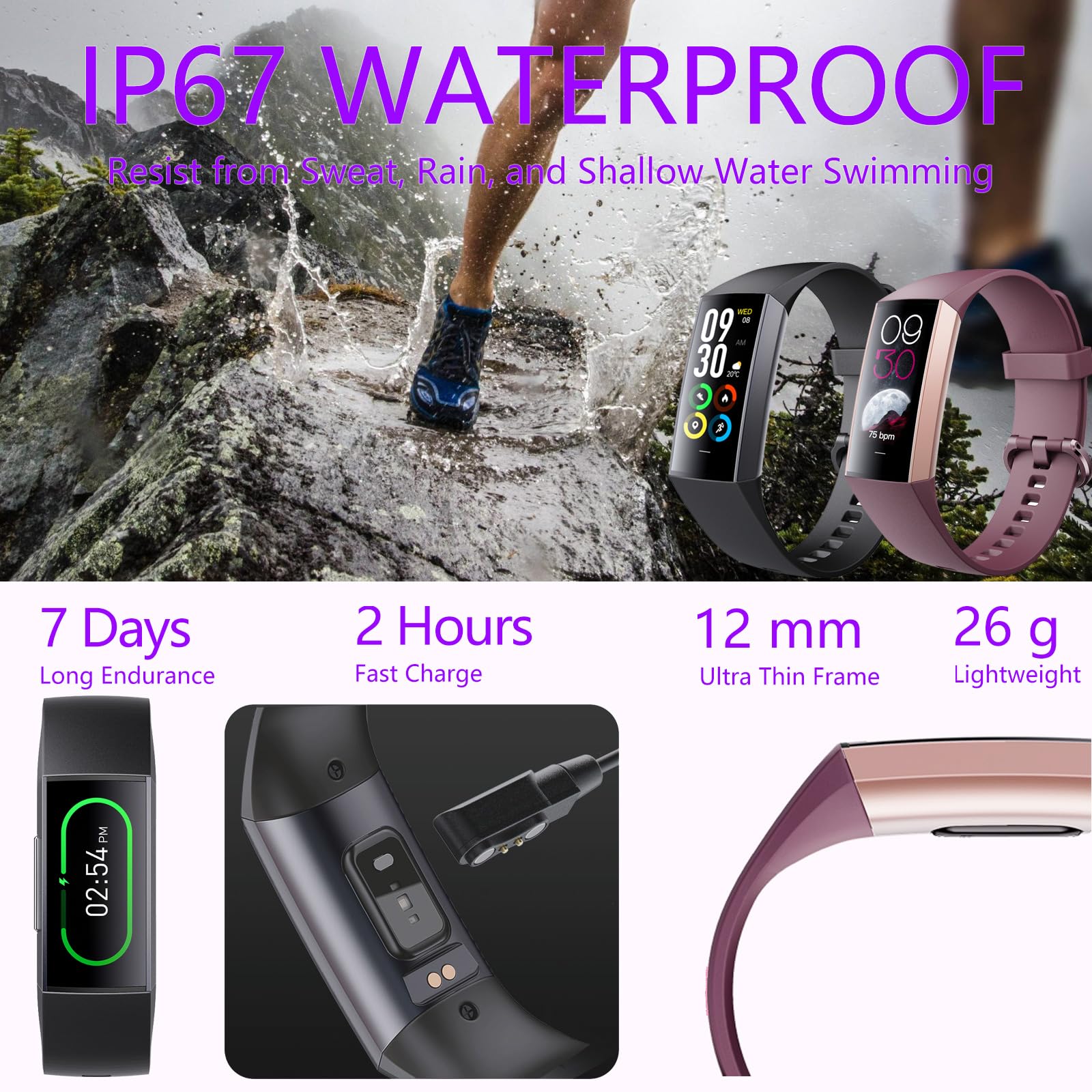 Fitness Tracker Con Schermo AMOLED 1.1'' – Frequenza Cardiaca 24/7, Pressione, Sonno, 25 Sport, Impermeabile, Per Android E IOS - 2