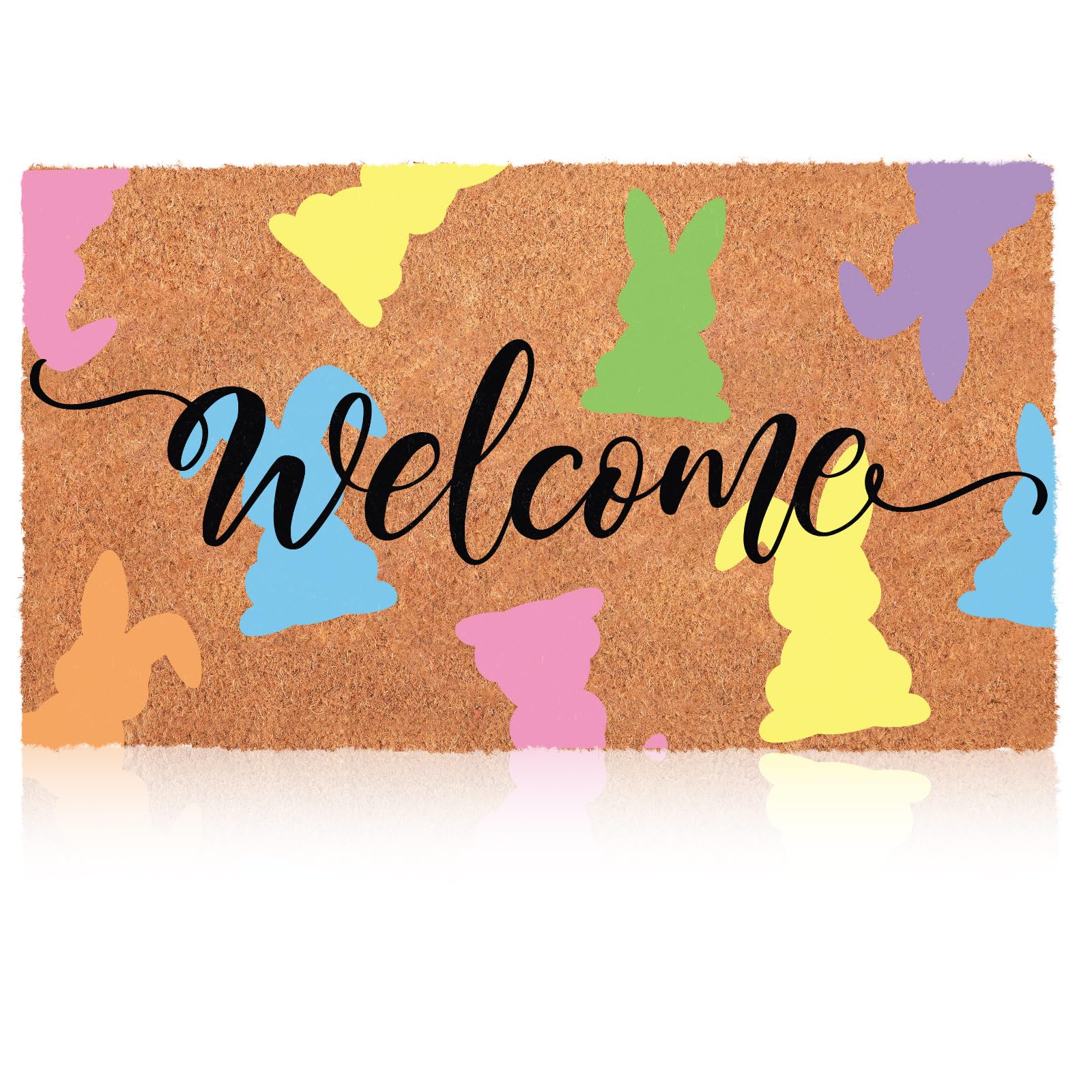 Blosssound Rabbit Nature Coir Doormat 17x29 Inch Summer Welcome Mats Colorful Rabbit Rugs Bunny Front Porch Rugs Non Slip Entrance Kitchen Door Mat Indoor and Outdoor Home Bathroom Decoration