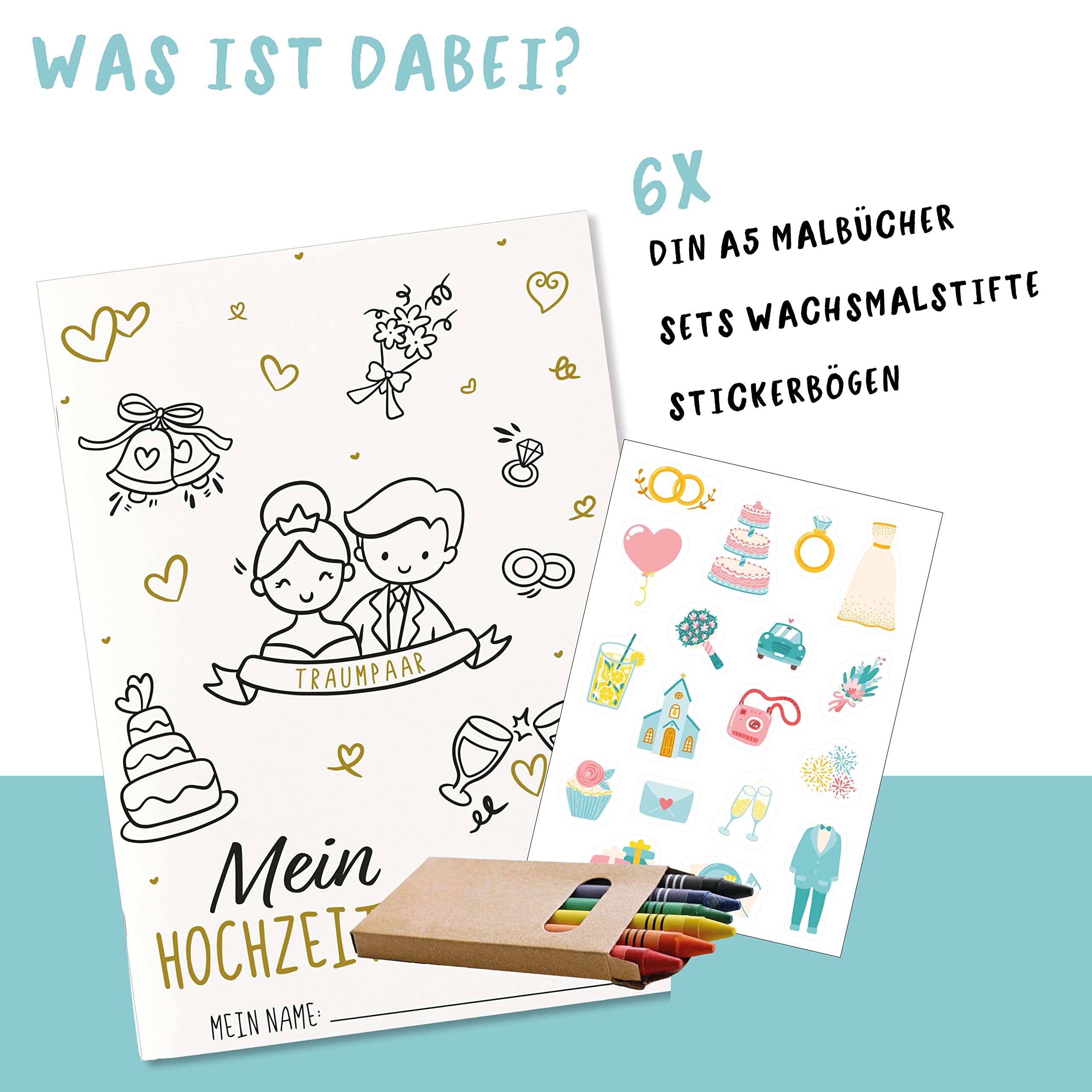 Libri Da Colorare Per Matrimonio - Set Da 10 Con Adesivi E Penne, Regalo Per Bambini Ospiti - Foto 11