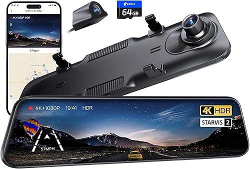 Pelsee S12 Pro Mirror Dash Cam con sensor STARVIS 2, cámara de espejo retrovisor 5.8GHz WiFi, cámara frontal 4K y cámara trasera de respaldo 1080P