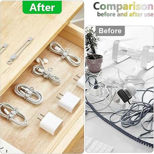 Miniatura 5 de Sujetacables de silicona, organizador de cables de datos reutilizable, cable elástico multiusos para agrupar auriculares, cargador de teléfono,
