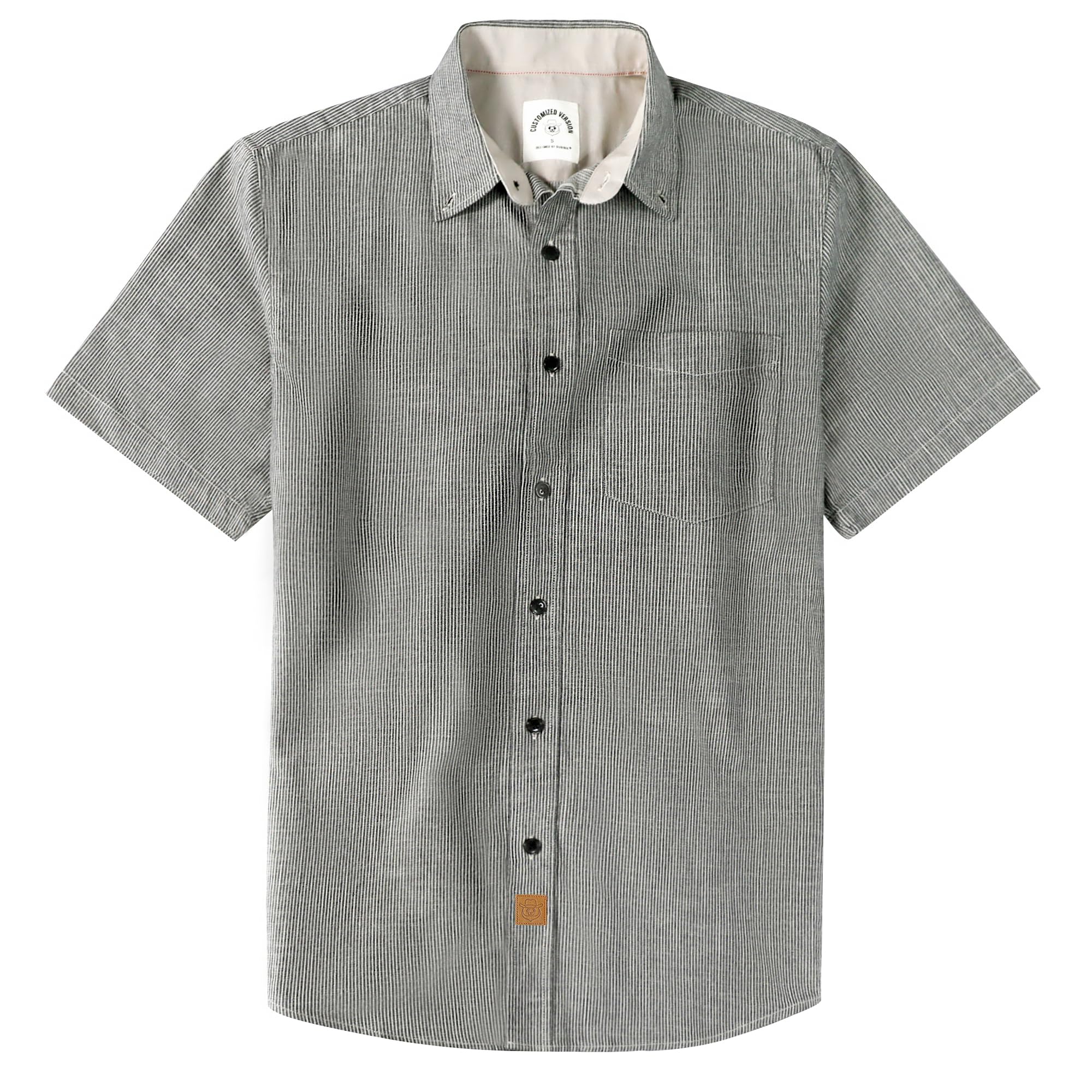 Dubinik® Mens Short Sleeve Button Down Shirts 100% Cotton Plaid Men's Casual Button-Down Shirts with Pocket