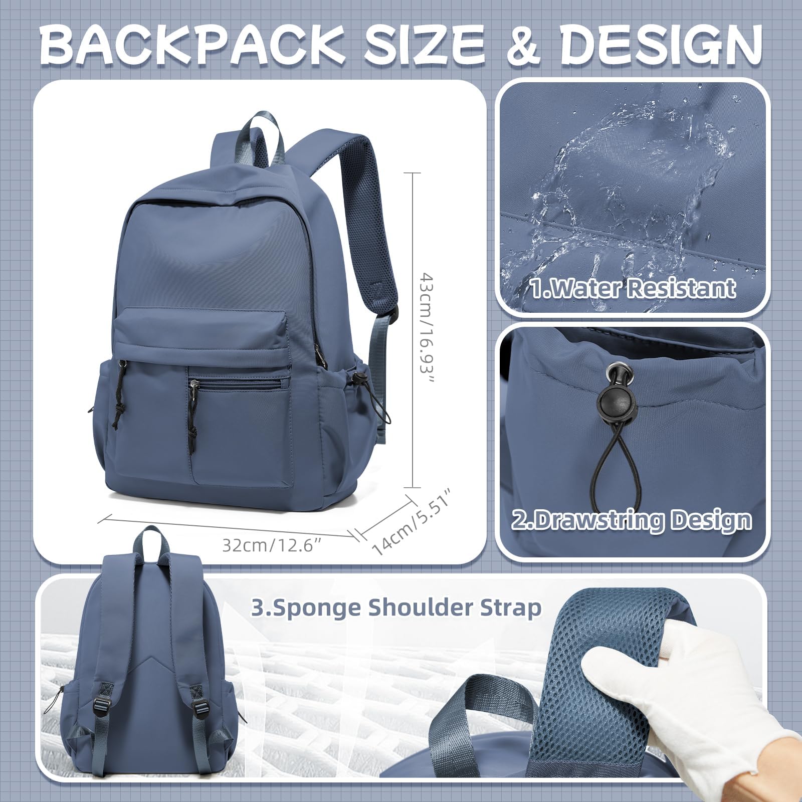HYC00 Zaino Scuola Superiore Ragazza,Zaino da Scuola Media Ragazzo Zaino Università Leggero Resistente all'acqua College Casual Daypacks, Zaino PC 14 Pollici Zaini Scuola Cartella Adolescente