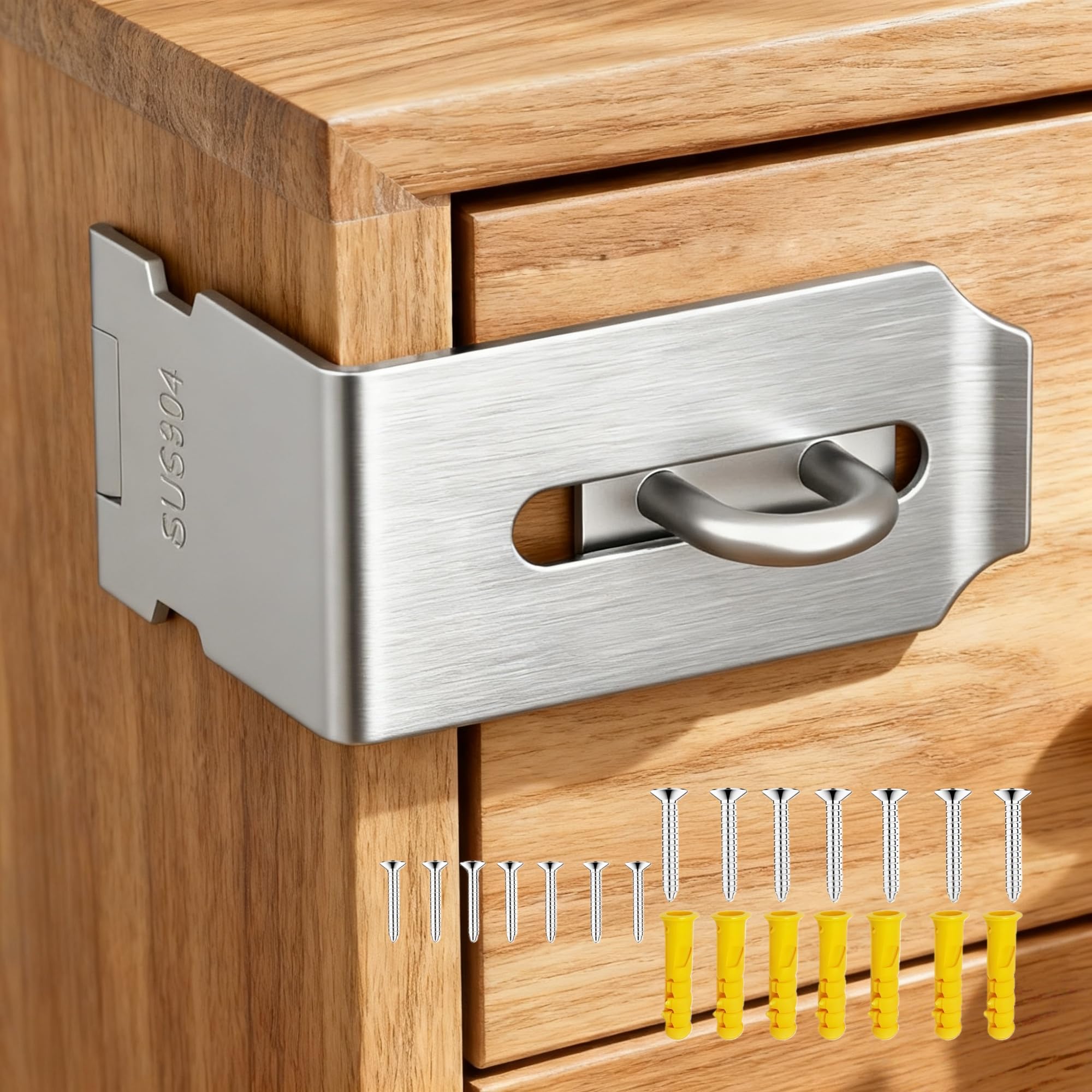 Cierre de cerrojo de 90 grados, acero inoxidable 304 en ángulo recto, seguro para cajón de escritorio, caja de herramientas, buzón, estantería (4, plateado)