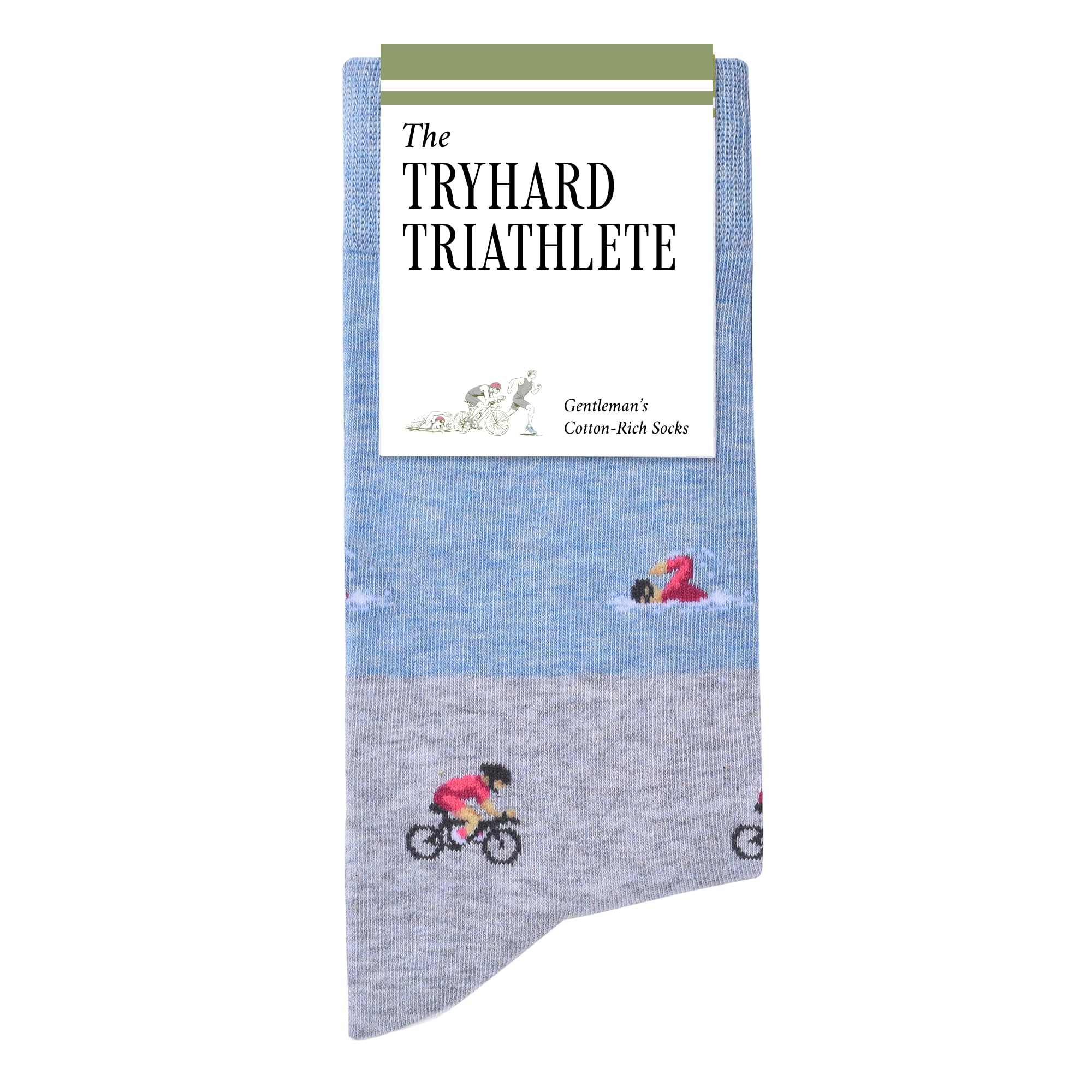 The Tryhard Triathlete Socks – Funny Triathlon Gifts for Men – Perfect Marathon Runner Gifts – 1 x Pair, Size UK 7-12 – Novelty Running Gifts for Cyclists, Dad, Brother, Boyfriend