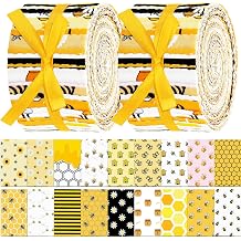 Hosuly 40 Pcs Bee Fabric for Quilting 2.55 Inch Honey Bee Fabric Strips