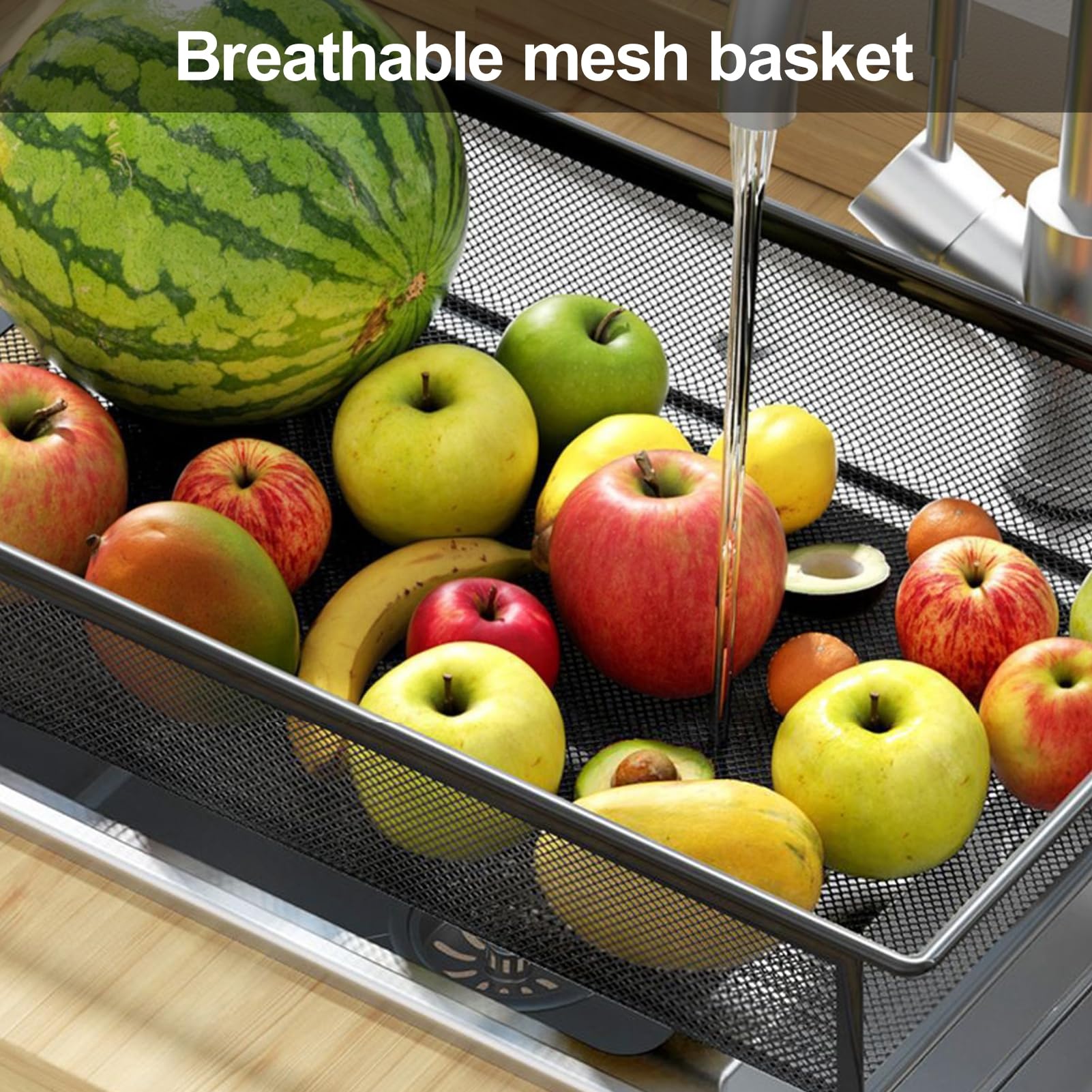Scaffale portaoggetti per frutta e verdura, 5 ripiani, impilabile, in rete metallica, con ruote, cestino per la spesa, organizer per cucina, dispensa, nero, 5 strati