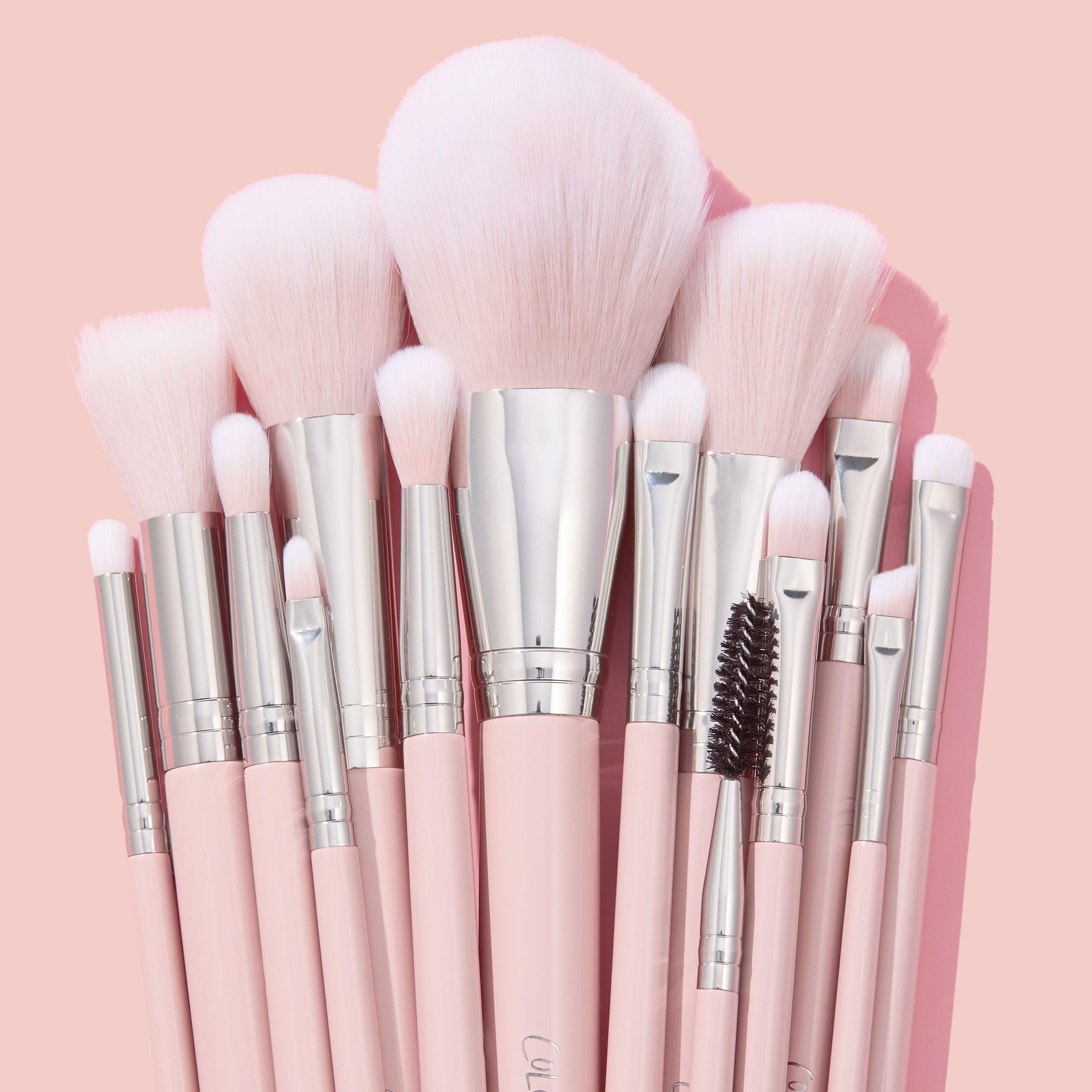 ColourPop Smoke 'N Roses Brush Roll Face & Eye Brush Set - Face & Eye Makeup Brush Set - Made with Luxe Synthetic Vegan Bristles - Includes Holder (14 Count)