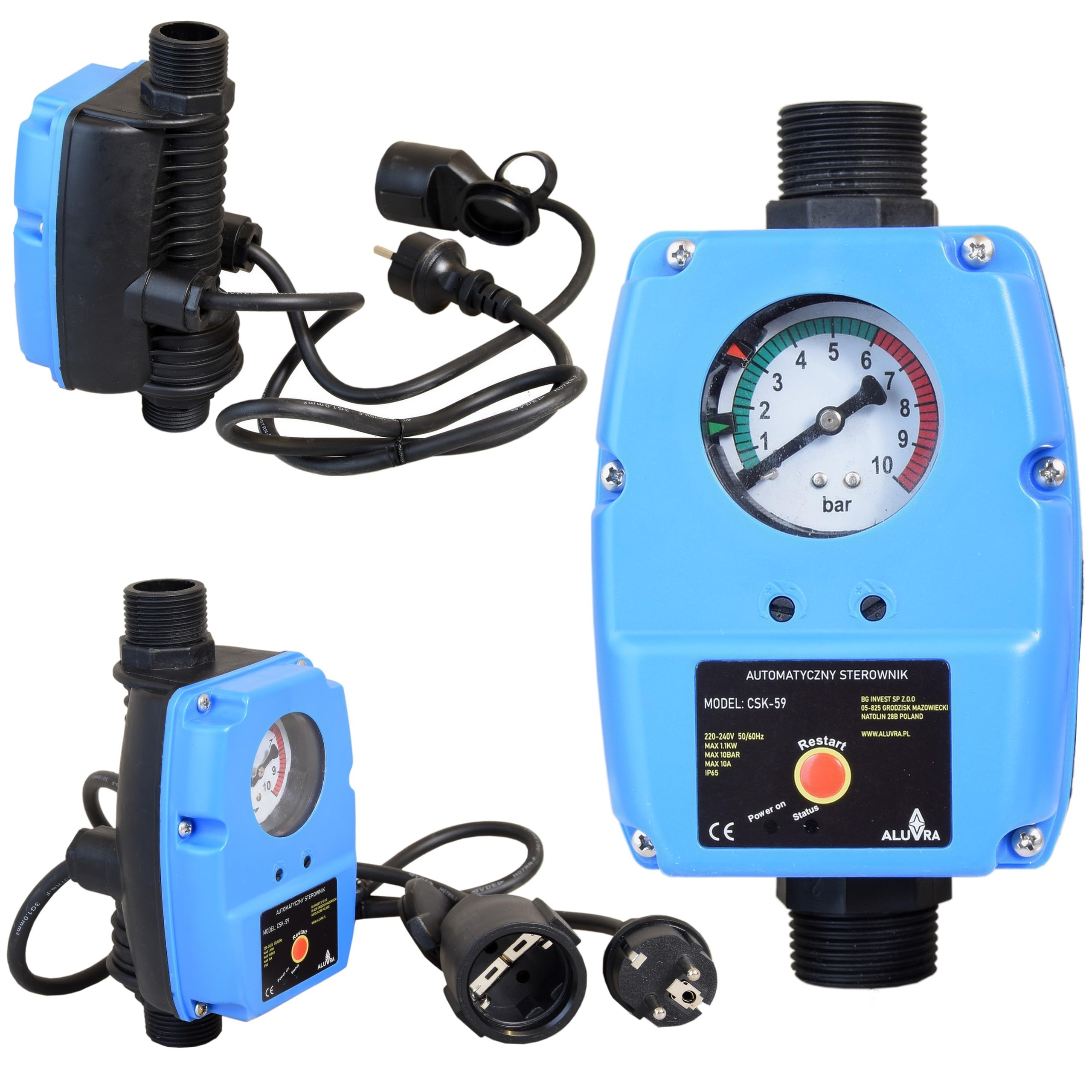 Pressostat CSK 59 – Interrupteur de pression automatique – Marche/arrêt réglable – Commande électronique – Pompe à eau & puits – Protection manque d’eau – Clapet anti-retour – Avec/sans réservoir