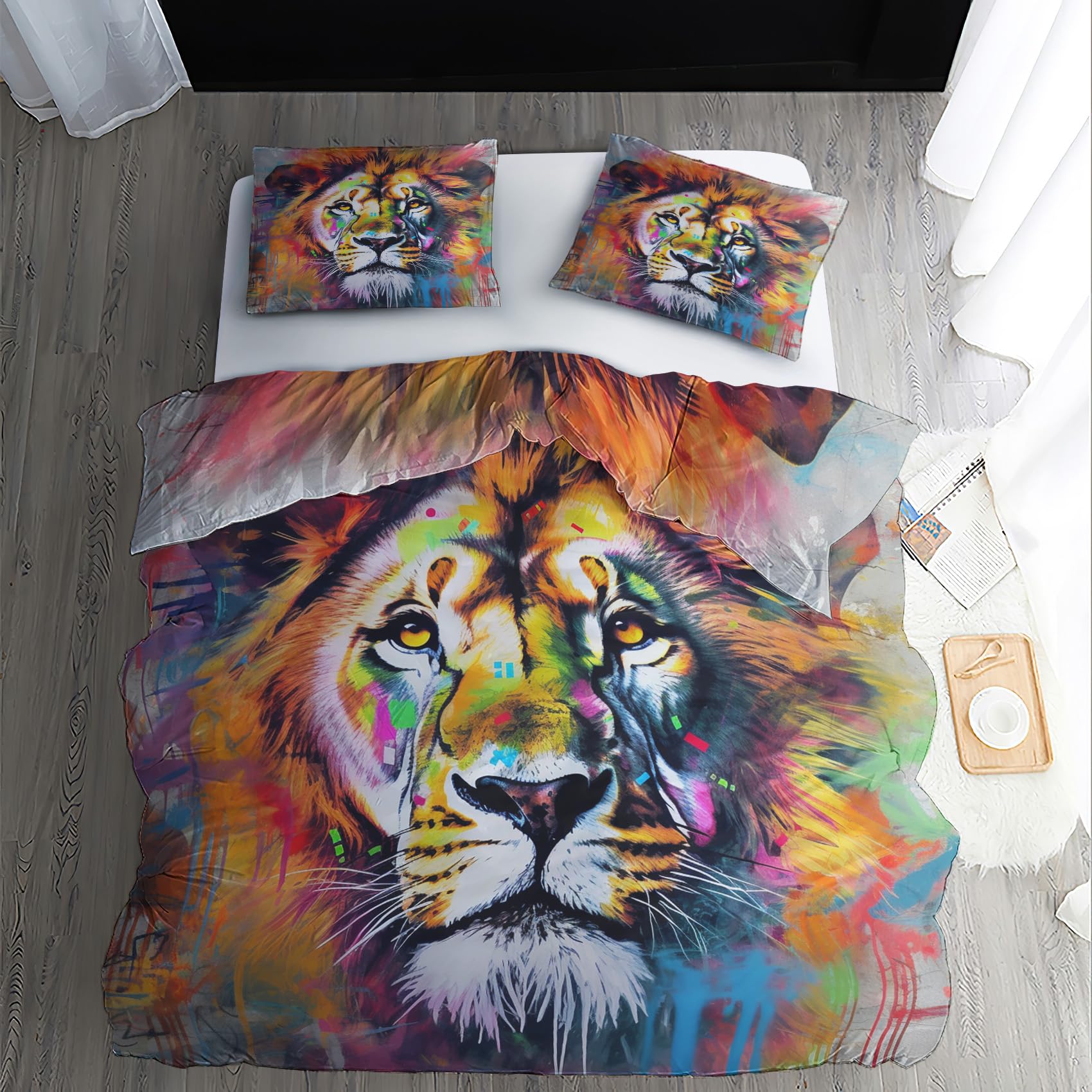Animal Déco - Parure de lit coton Panthère des Neiges - Housse de Couette 140x20