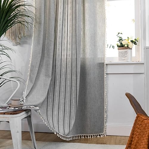 Miniatura 91 de Deeprove Cenefa Bohemia Blanca con Borlas para Decoración de Cocina y Cafetería, Cortinas Cortas de Algodón y Lino Crema Estilo Bohemio Rústico,