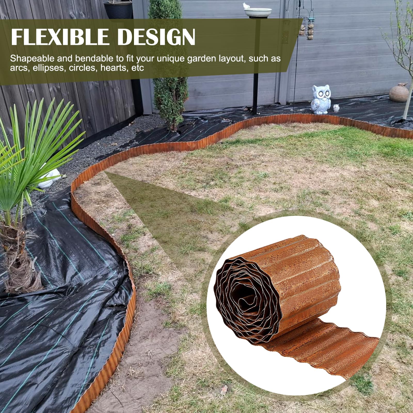 Bordo per prato in metallo, 6 m, bordo flessibile per aiuole, 15 cm, per giardino e aiuole, facile da pulire, 1 paio di guanti da montaggio inclusi (6 m x 30 cm)