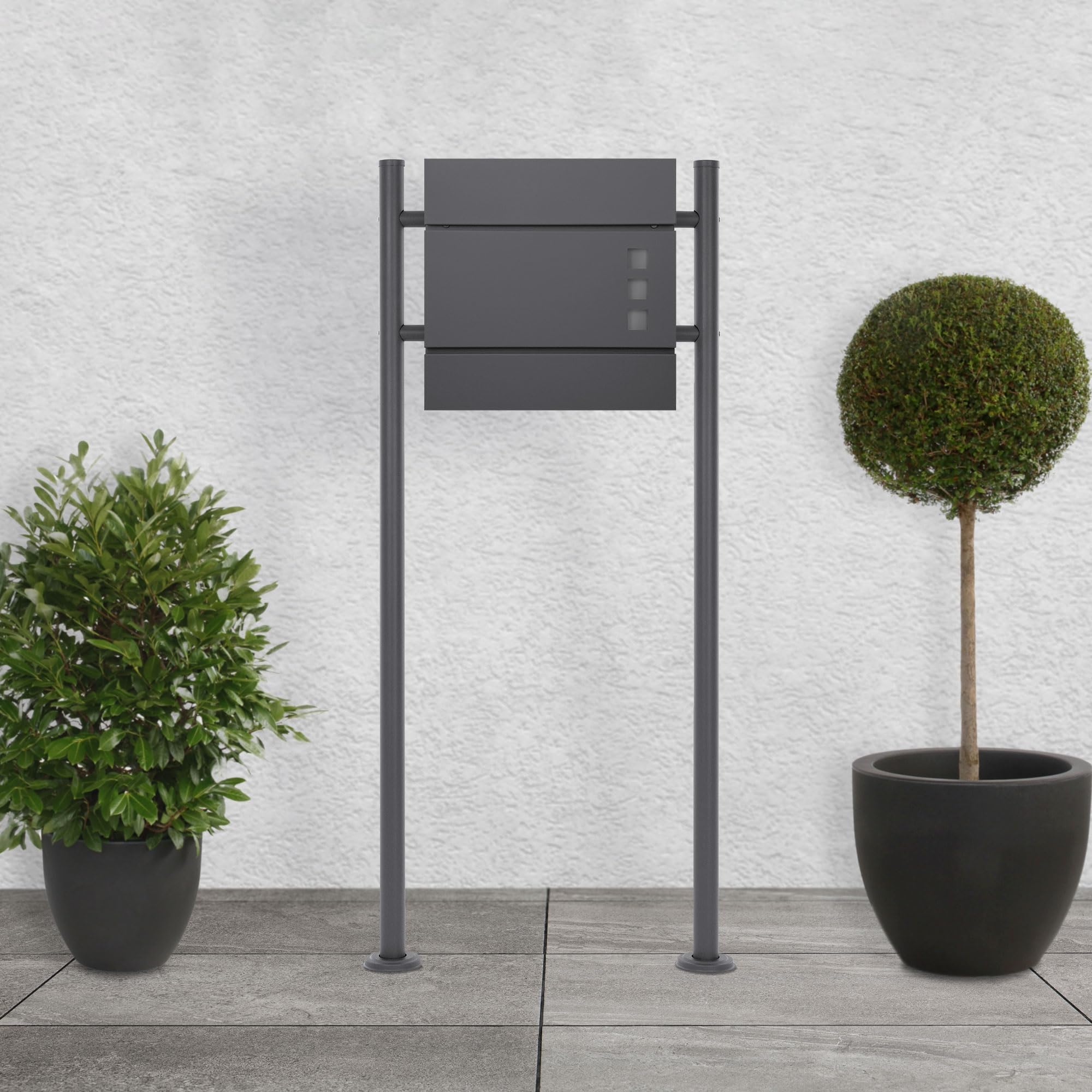 ML-Design Soporte Poste para Buzón de Correos de Acero Inoxidable con Recubrimiento de Polvo, Antracita, Altura 120 cm, Barras Redondas, Anclable en el Suelo con 6 Tornillos Diseño Moderno para Hogar