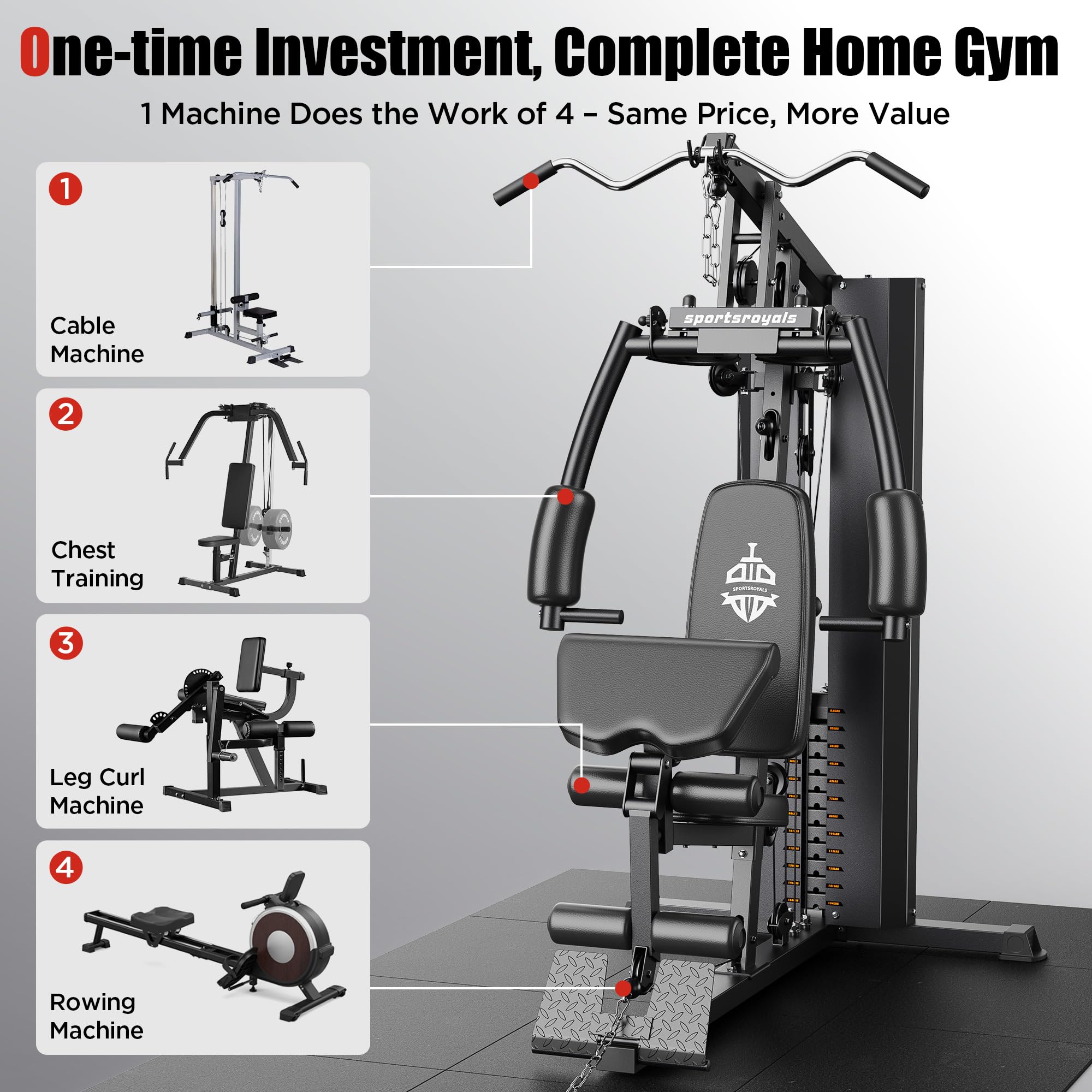 Sportsroyals Home Gym, Exercise Equipment with 154LBS Weight Stack
