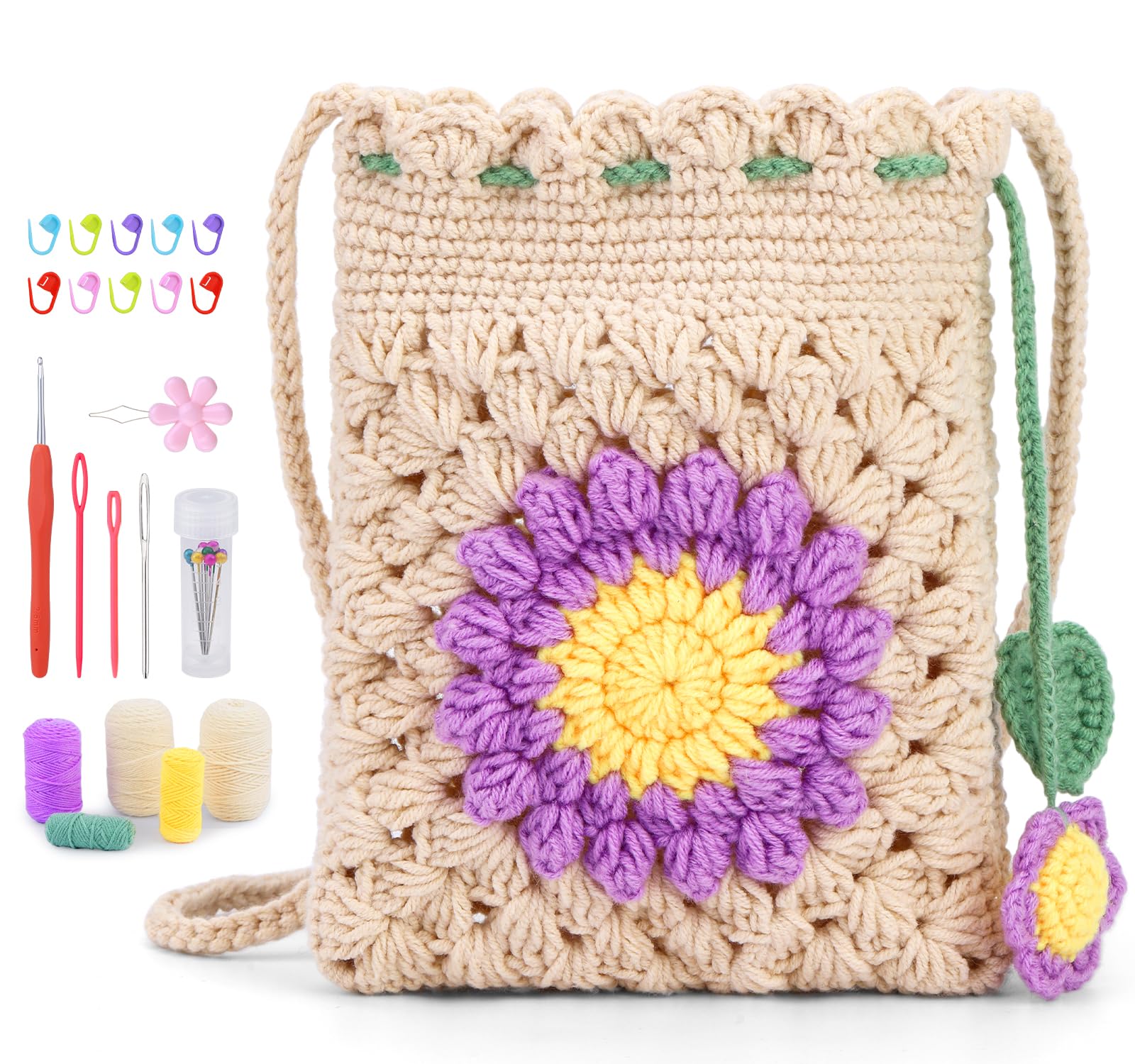 Beginner Crochet Kit - Make a Sunflower Phone Bag -8