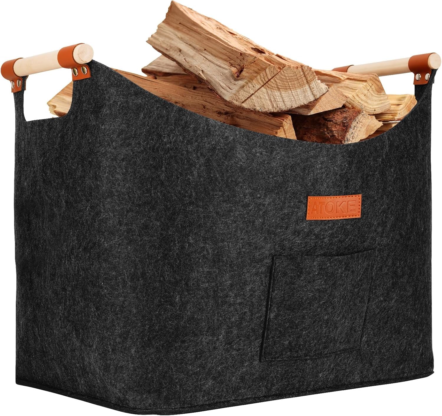 Atoke Panier à bois de chauffage en feutre extra épais avec poignée renforcée - Sac pliable en feutre comme panier de rangement pour bois, journaux, courses et bois de chauffage, gris foncé